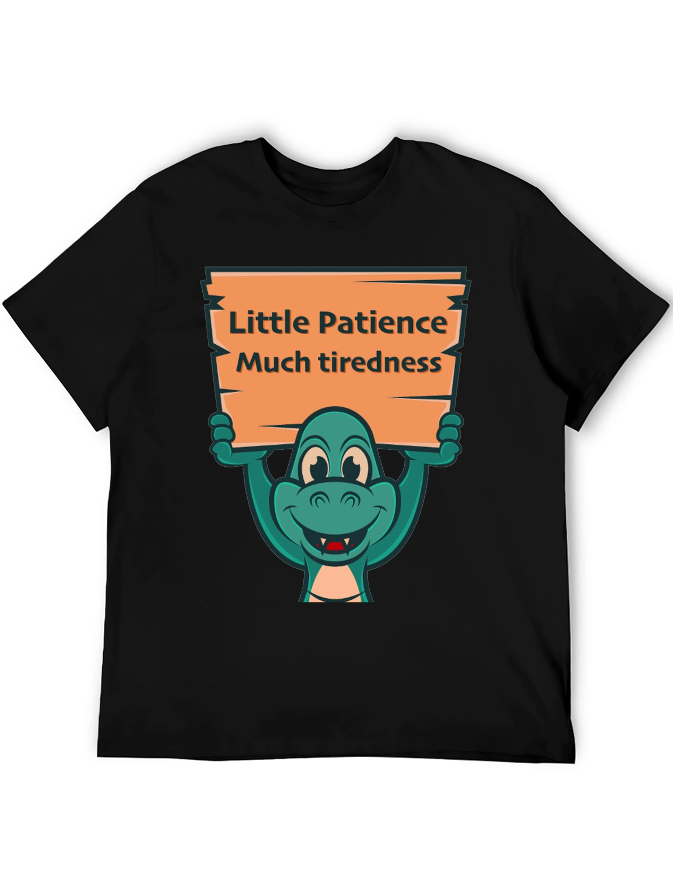 Black Funny Dinosaur Patience Tiredness Graphic Tee view 5
