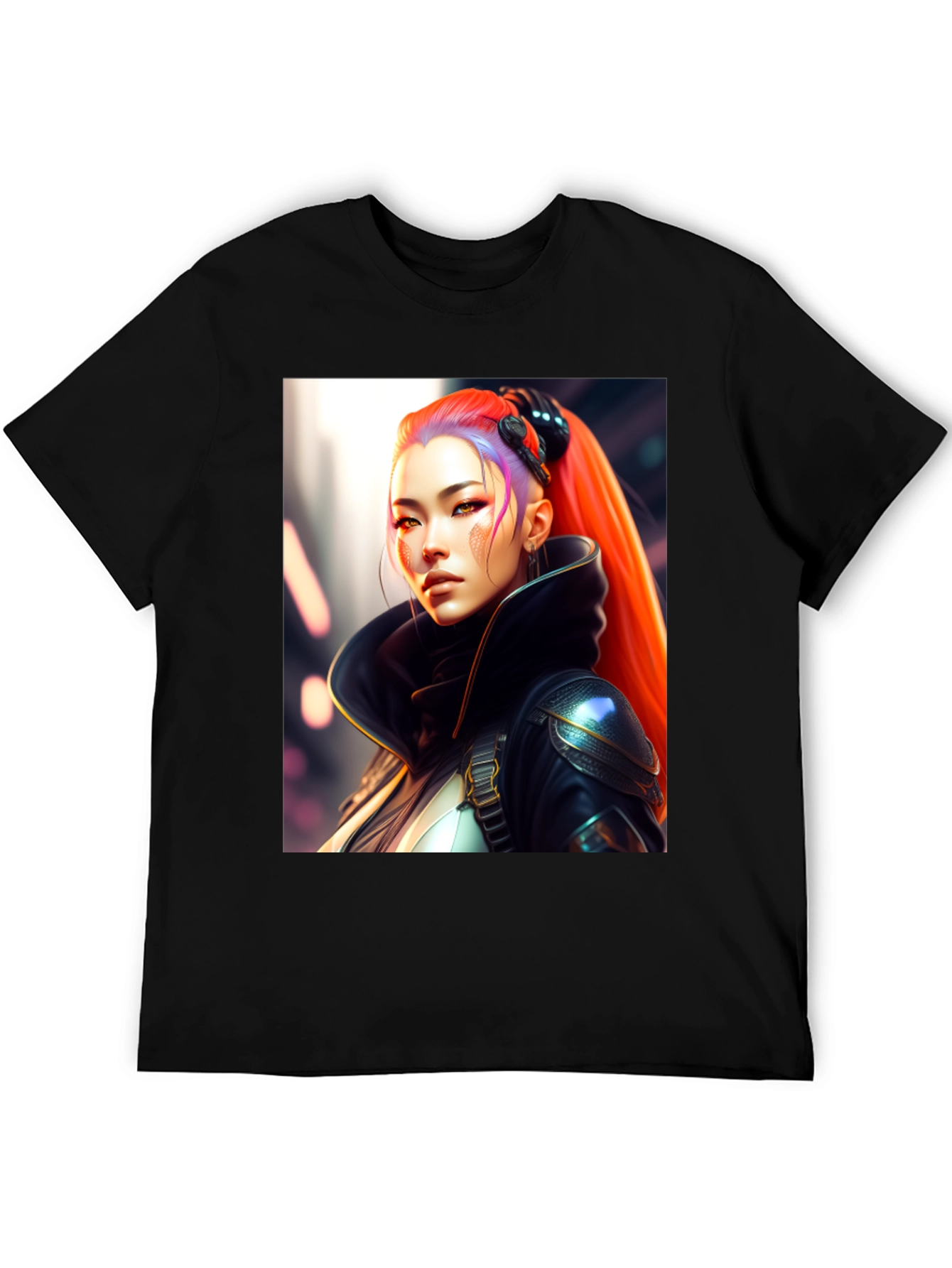 Black Cyberpunk Woman Portrait Graphic Tee - Stylish Cotton Blend Shirt view 5