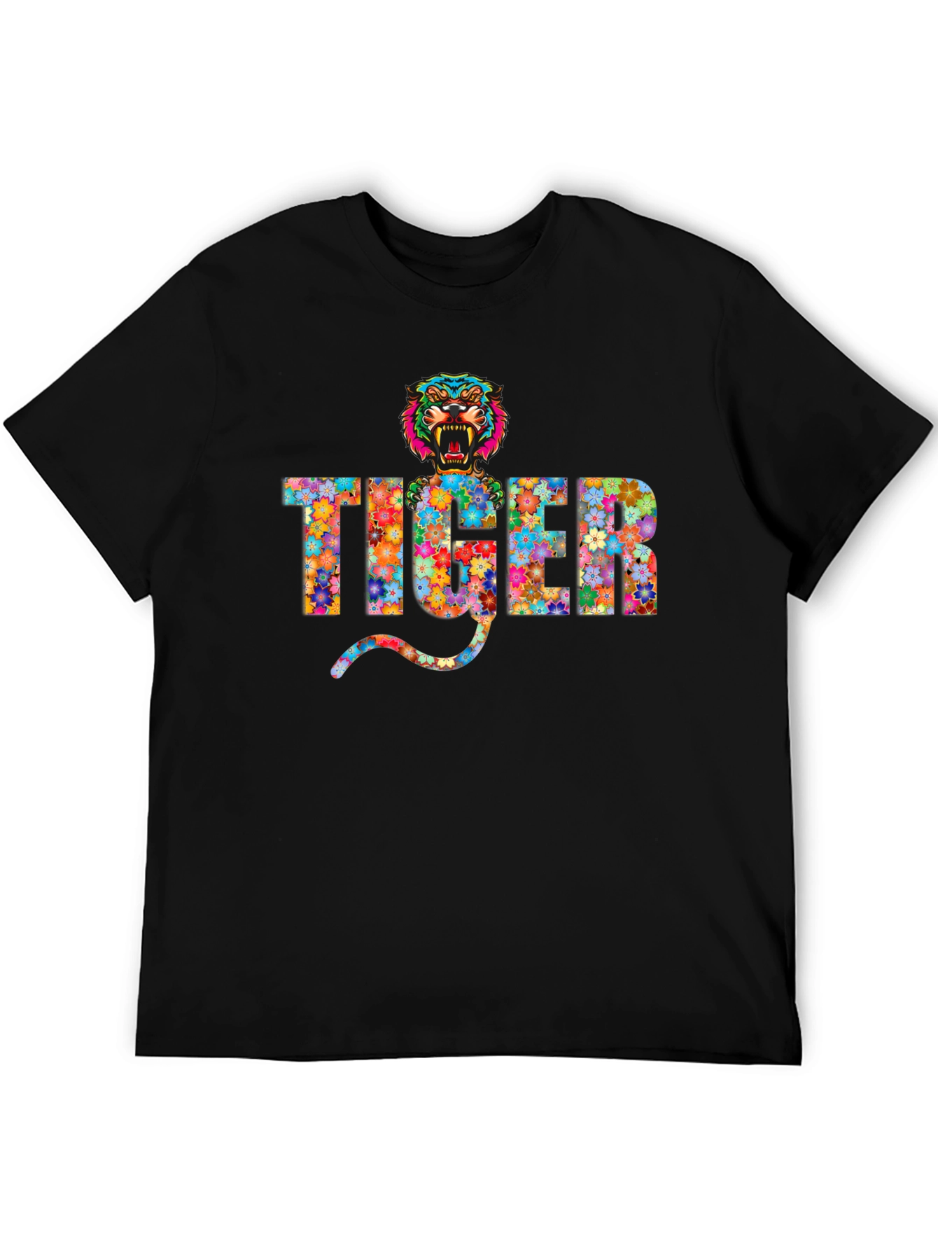 Black Floral Tiger Graphic T-Shirt view 5
