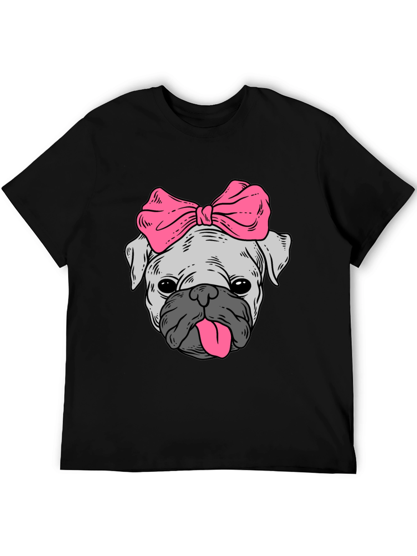 Black Cute Pug with Bow Graphic Tee - Unisex Black T-Shirt view 5