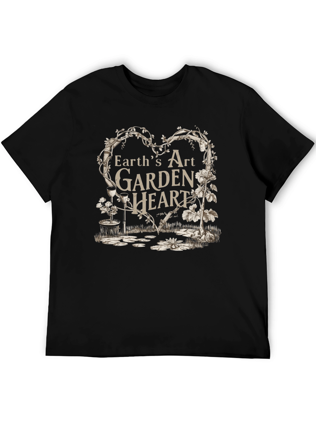 Black Earth's Art Garden Heart Black T-Shirt view 5