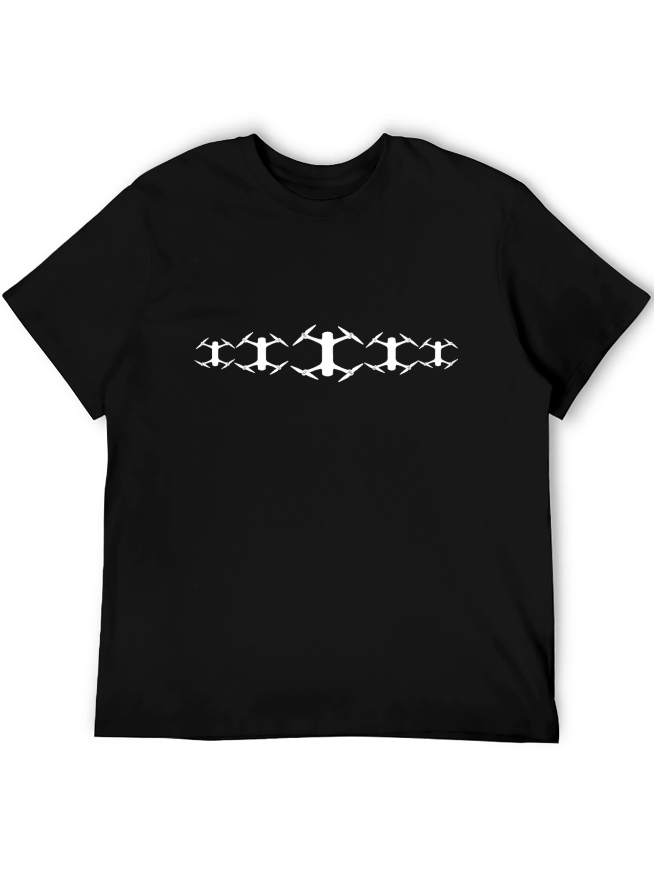 Drone Pattern Graphic Tee - Black Cotton T-Shirt - 5