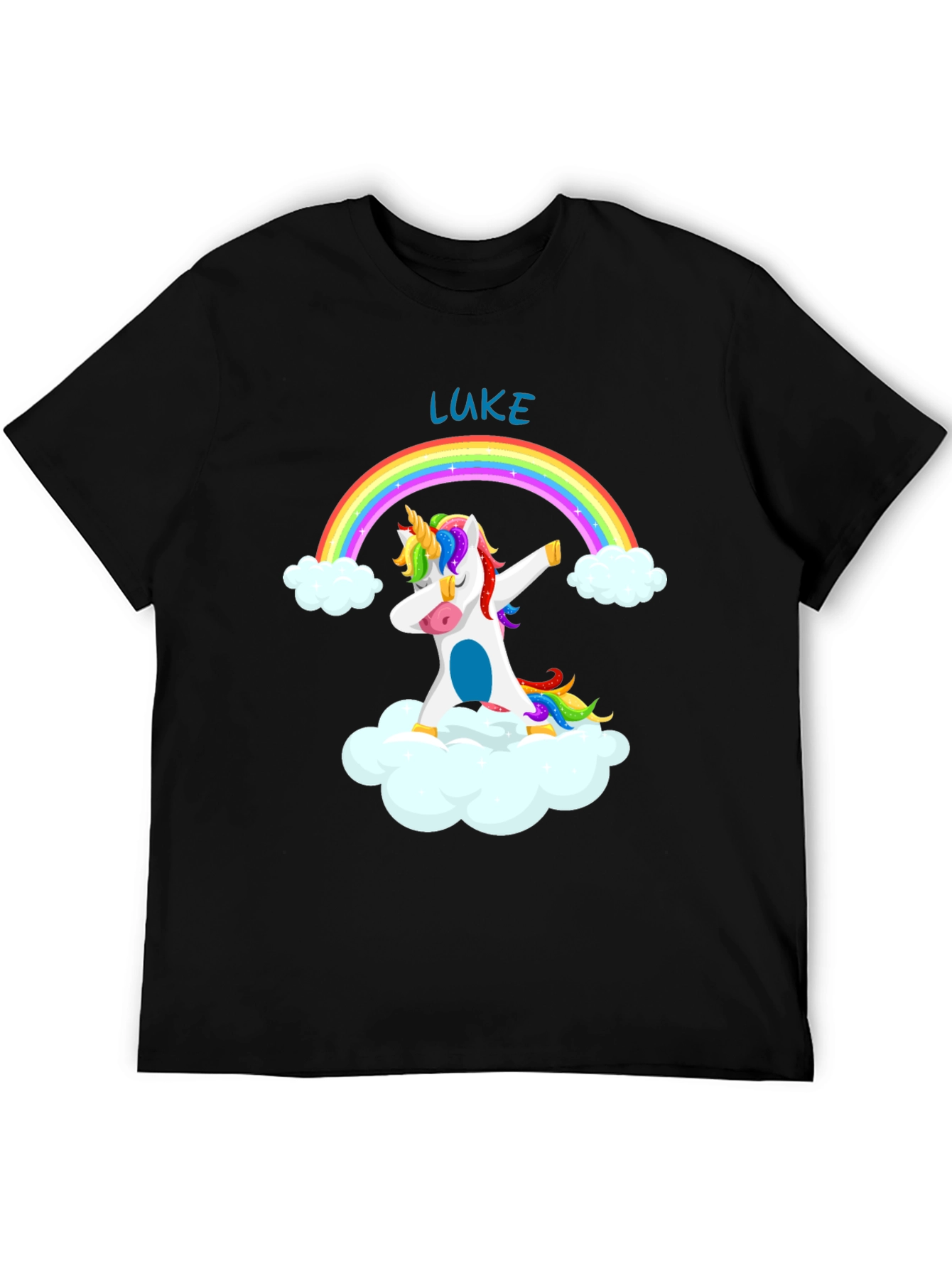 Black Luke's Unicorn Rainbow Dab T-Shirt - Black view 5