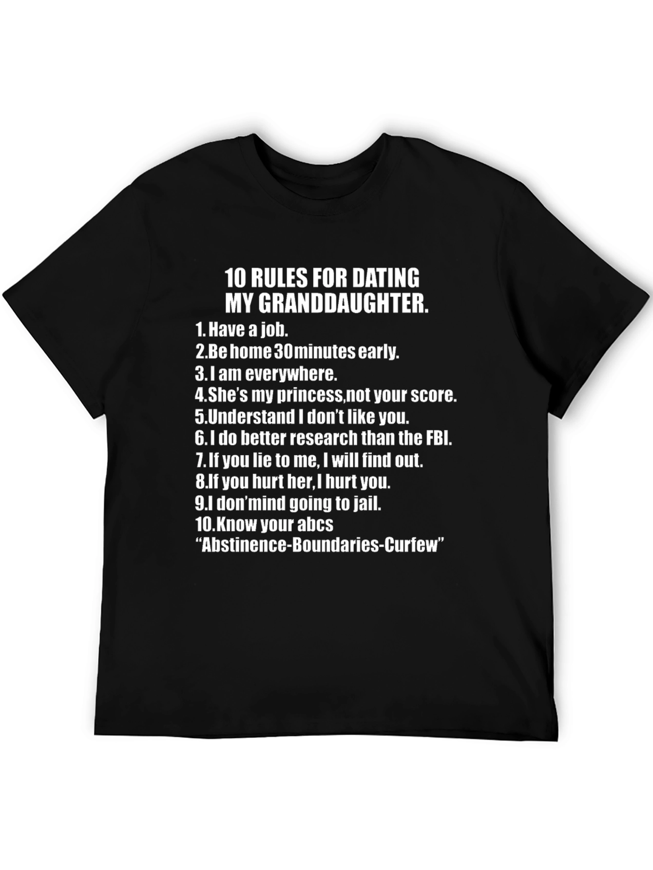 Black 10 Rules for Dating My Granddaughter T-Shirt view 5