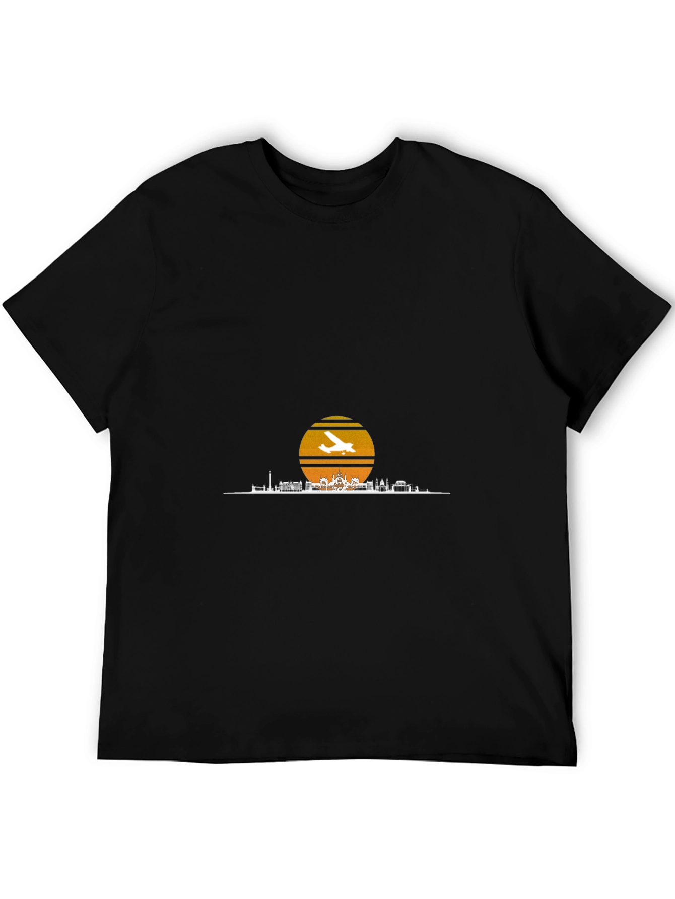 Black Sunset Airplane Skyline Graphic Tee view 5