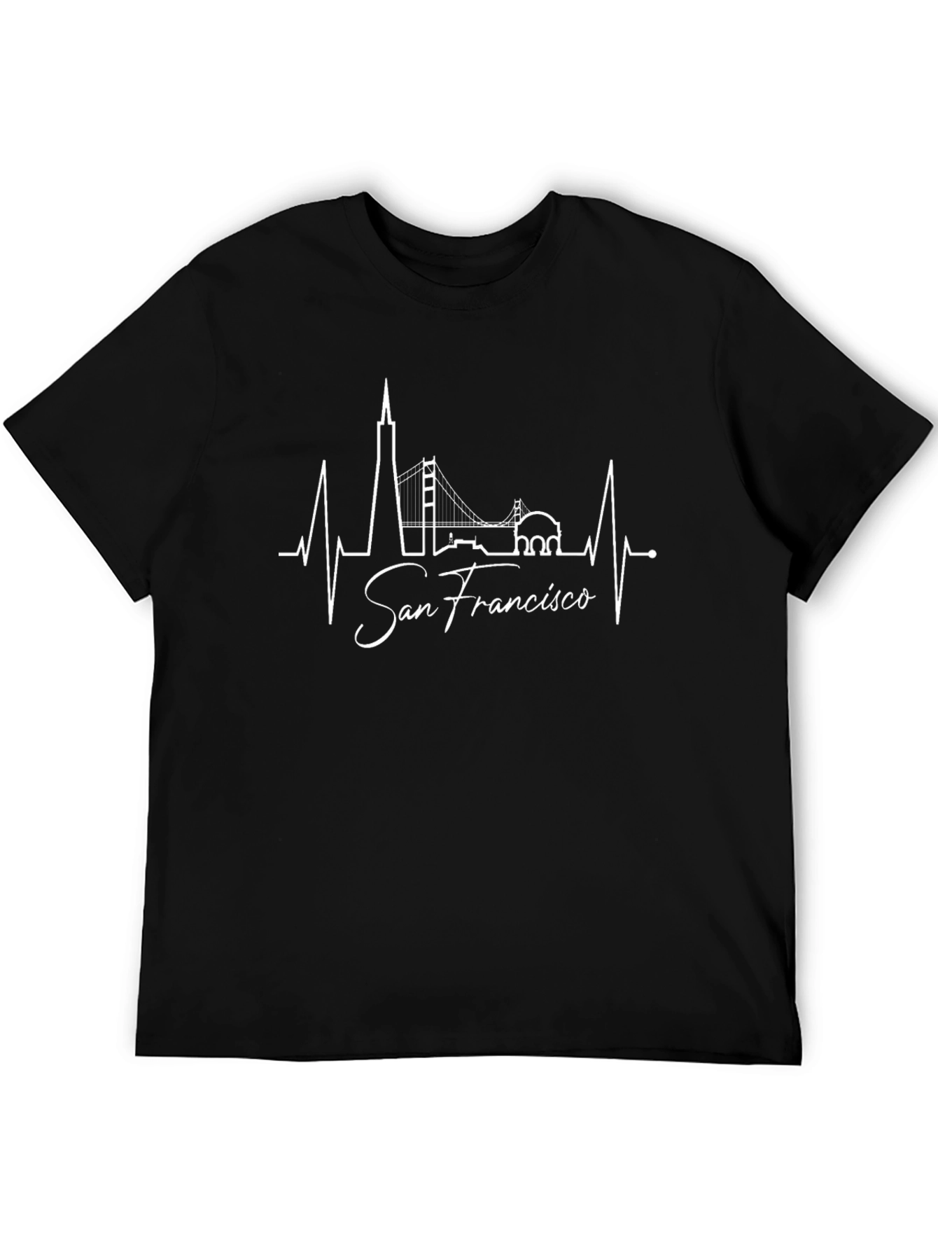 Black San Francisco Skyline Heartbeat Graphic Tee - Black view 5