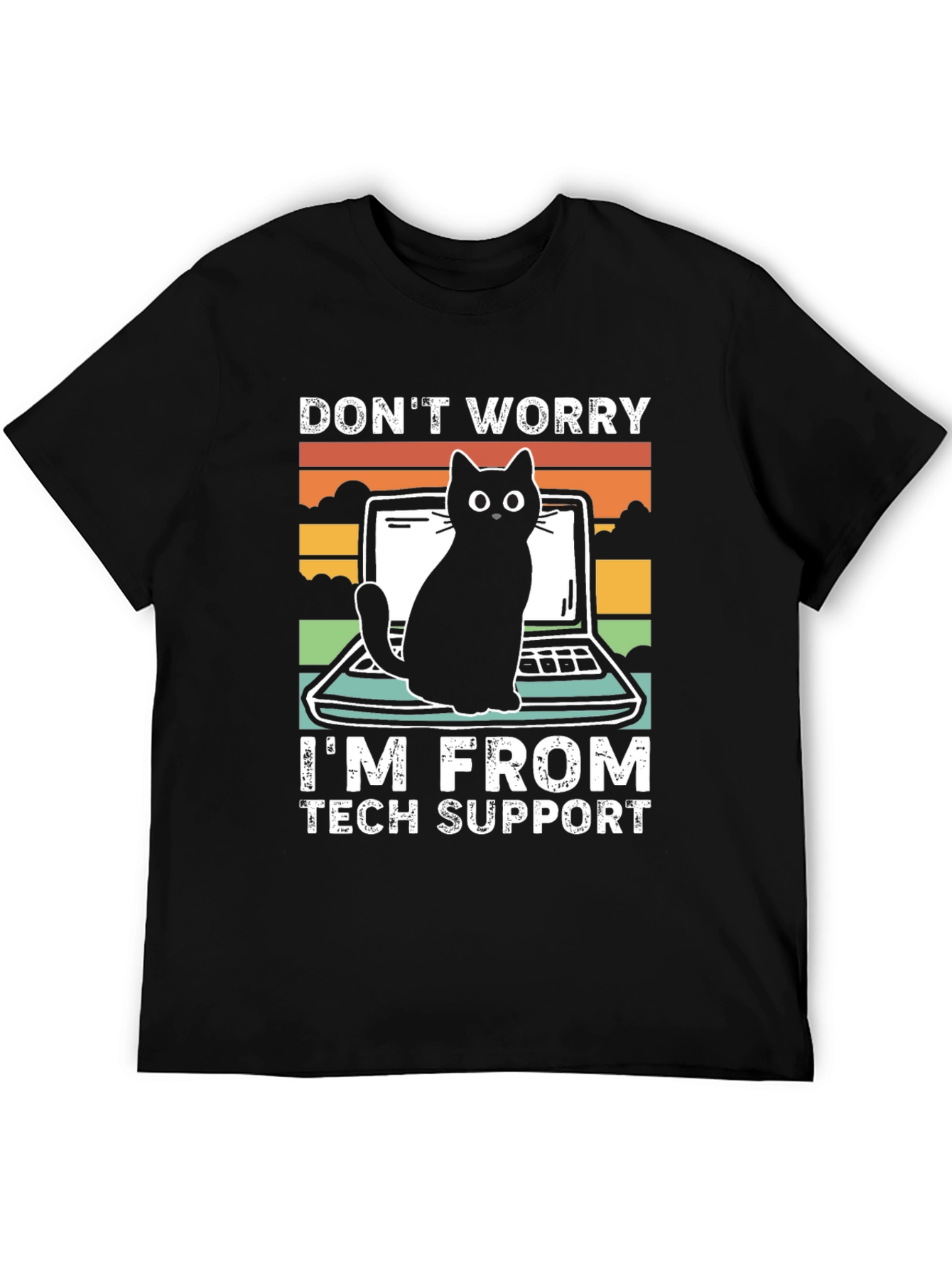 Black Tech Support Cat Graphic T-Shirt - Black view 5