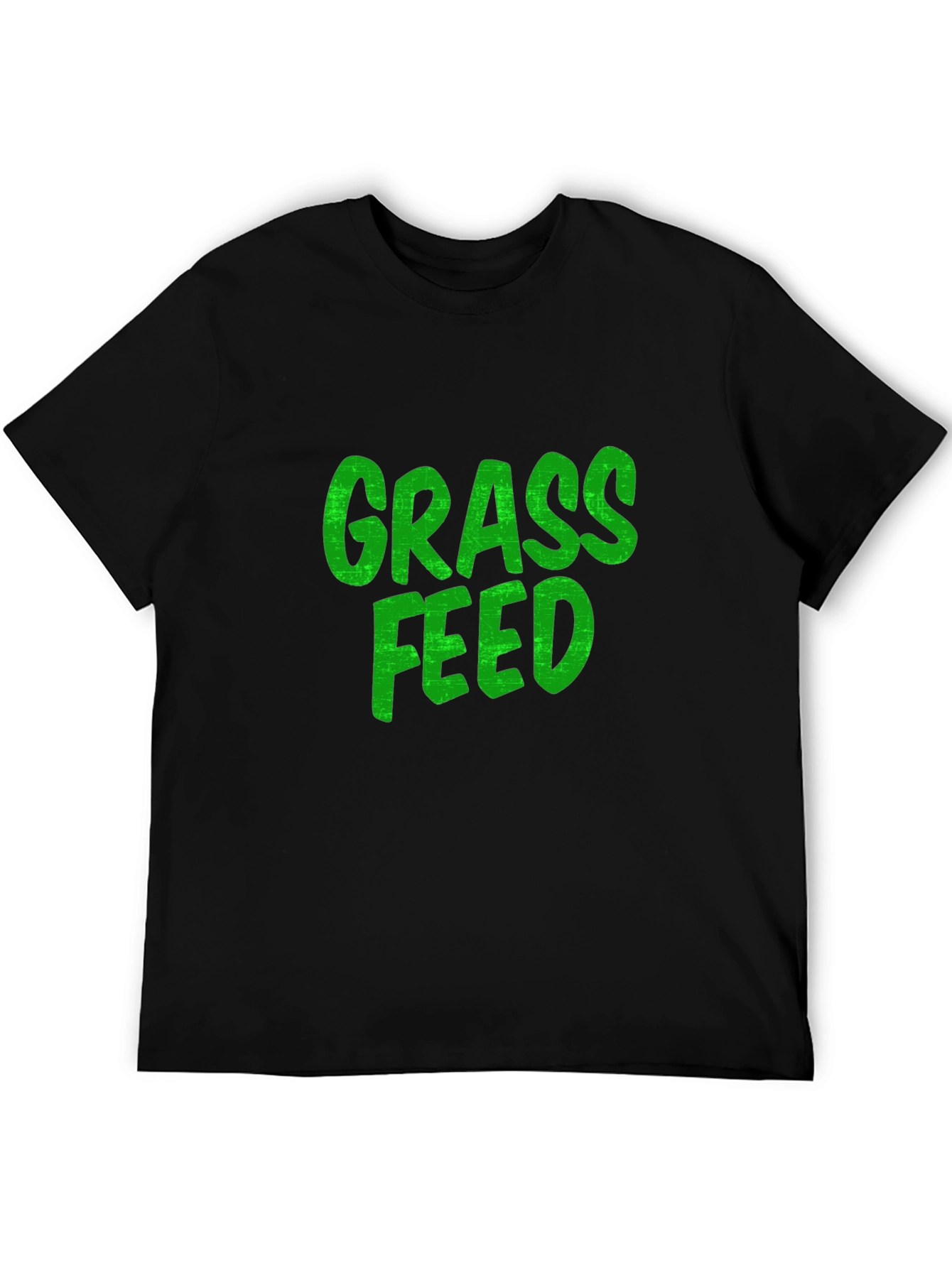 Black Grass Feed Green Text Black Cotton T-Shirt view 5