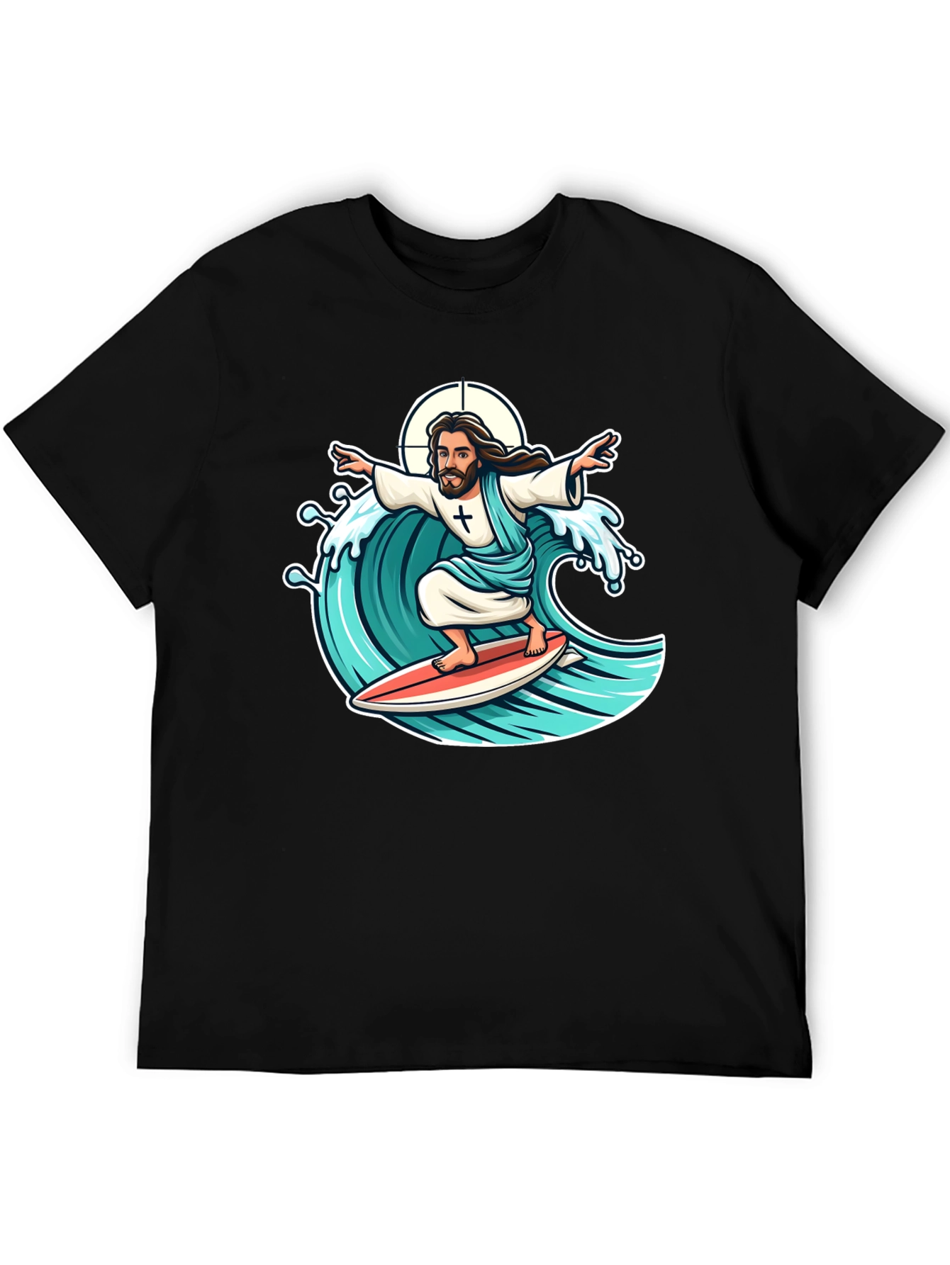Black Surfing Jesus Graphic T-Shirt view 5