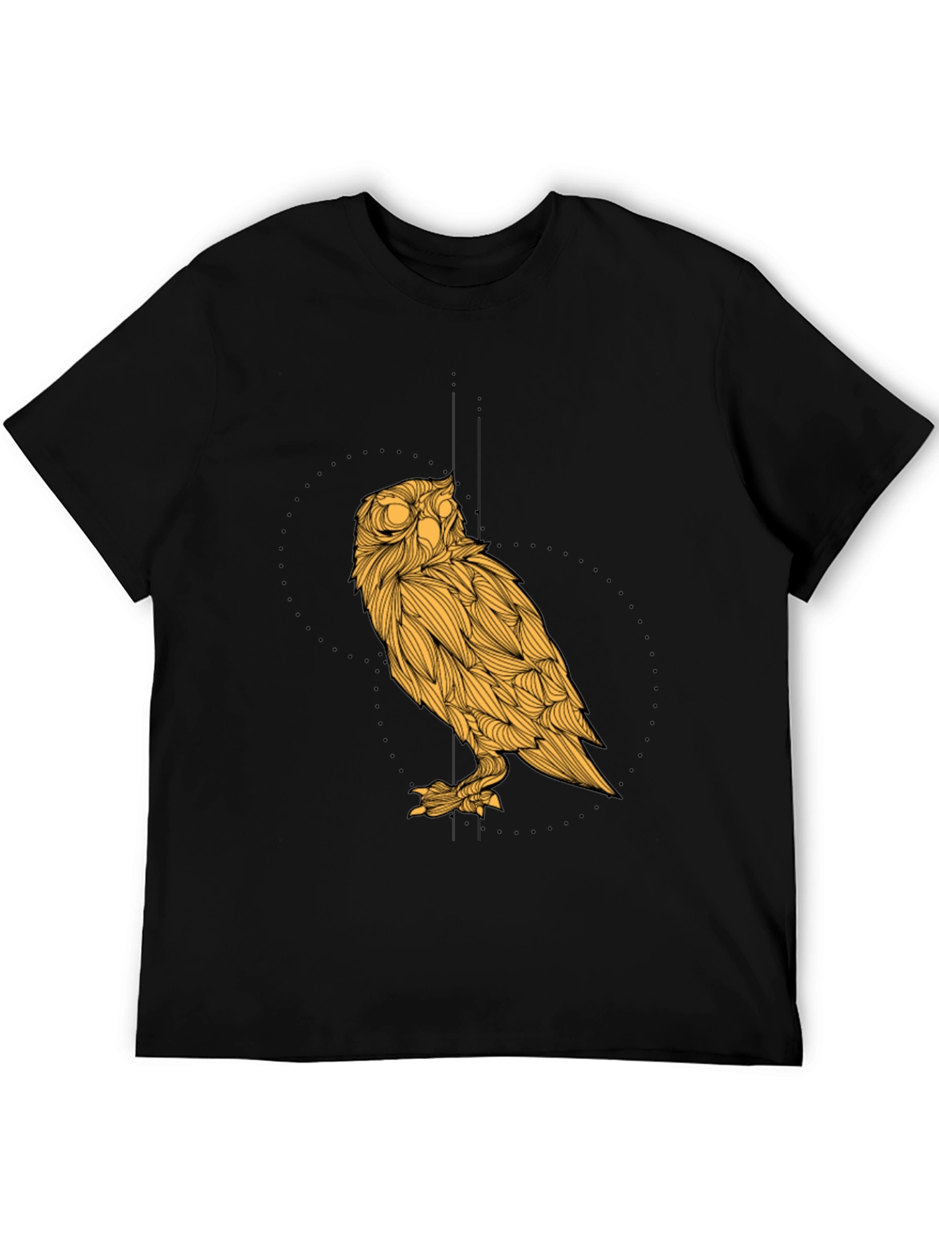 Black Men's Black T-Shirt with Golden Owl Graphic view 5