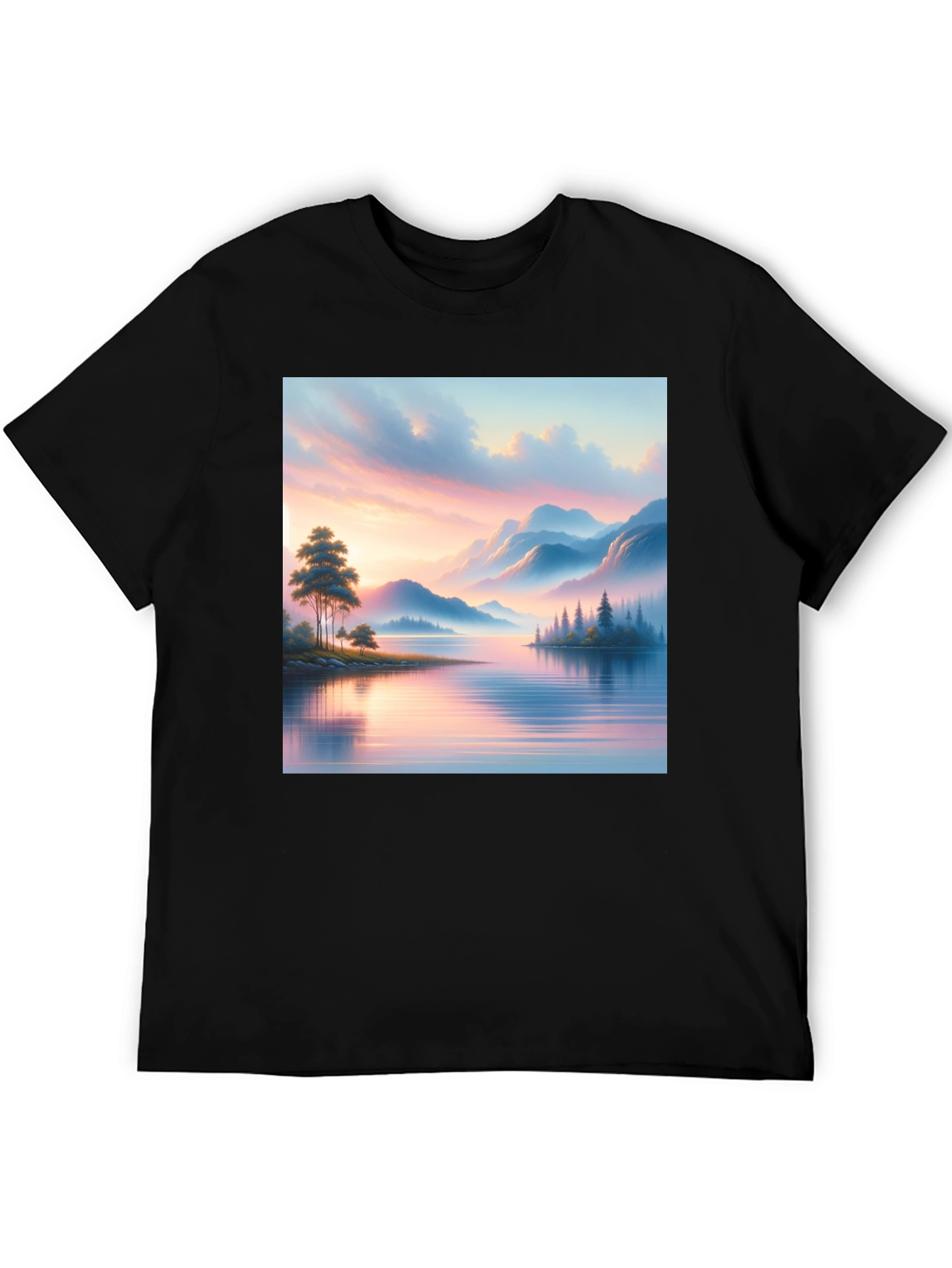 Black Scenic Lake View Graphic Tee - Black view 5