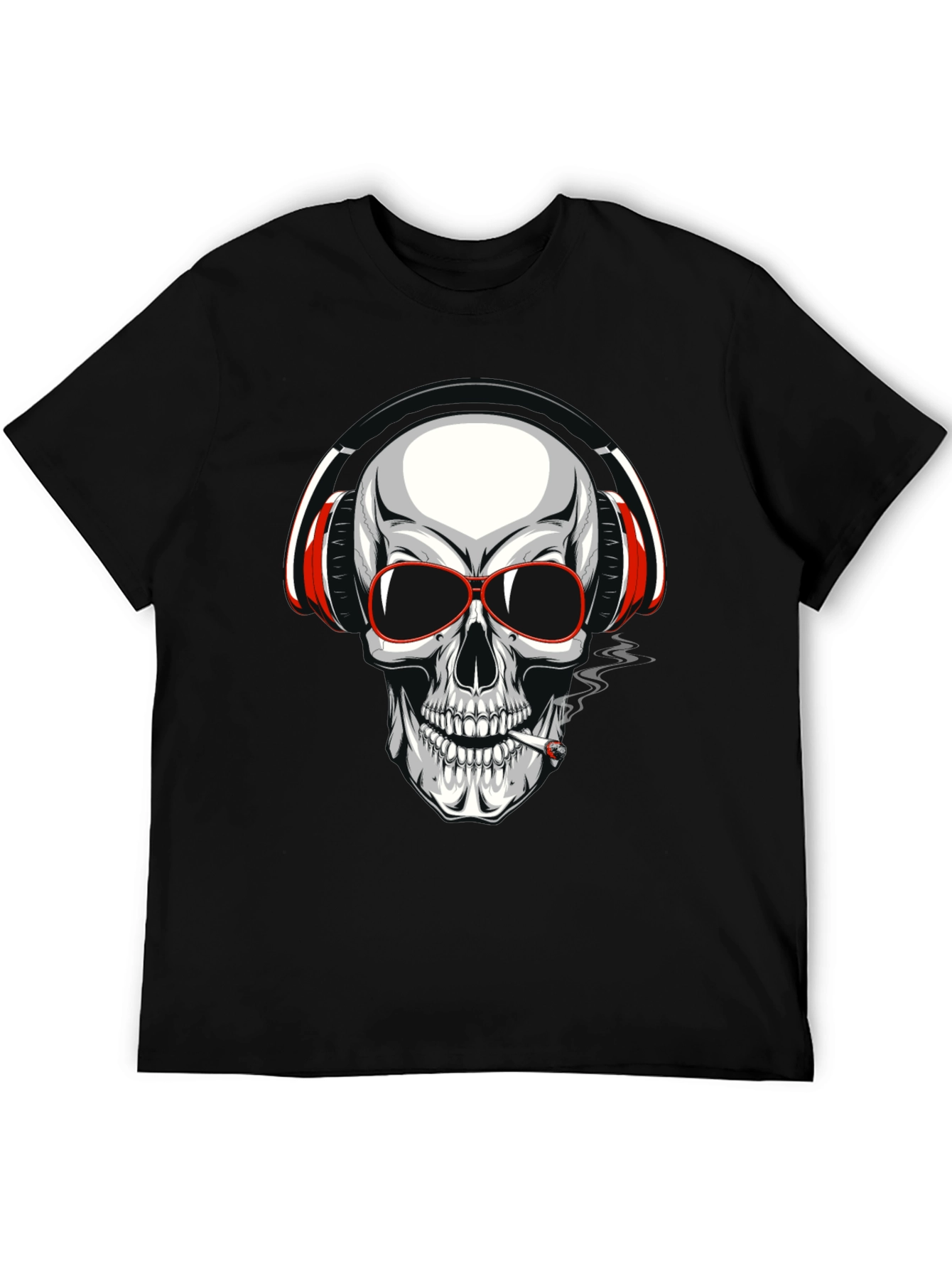 Black Skull with Headphones Graphic T-Shirt view 5