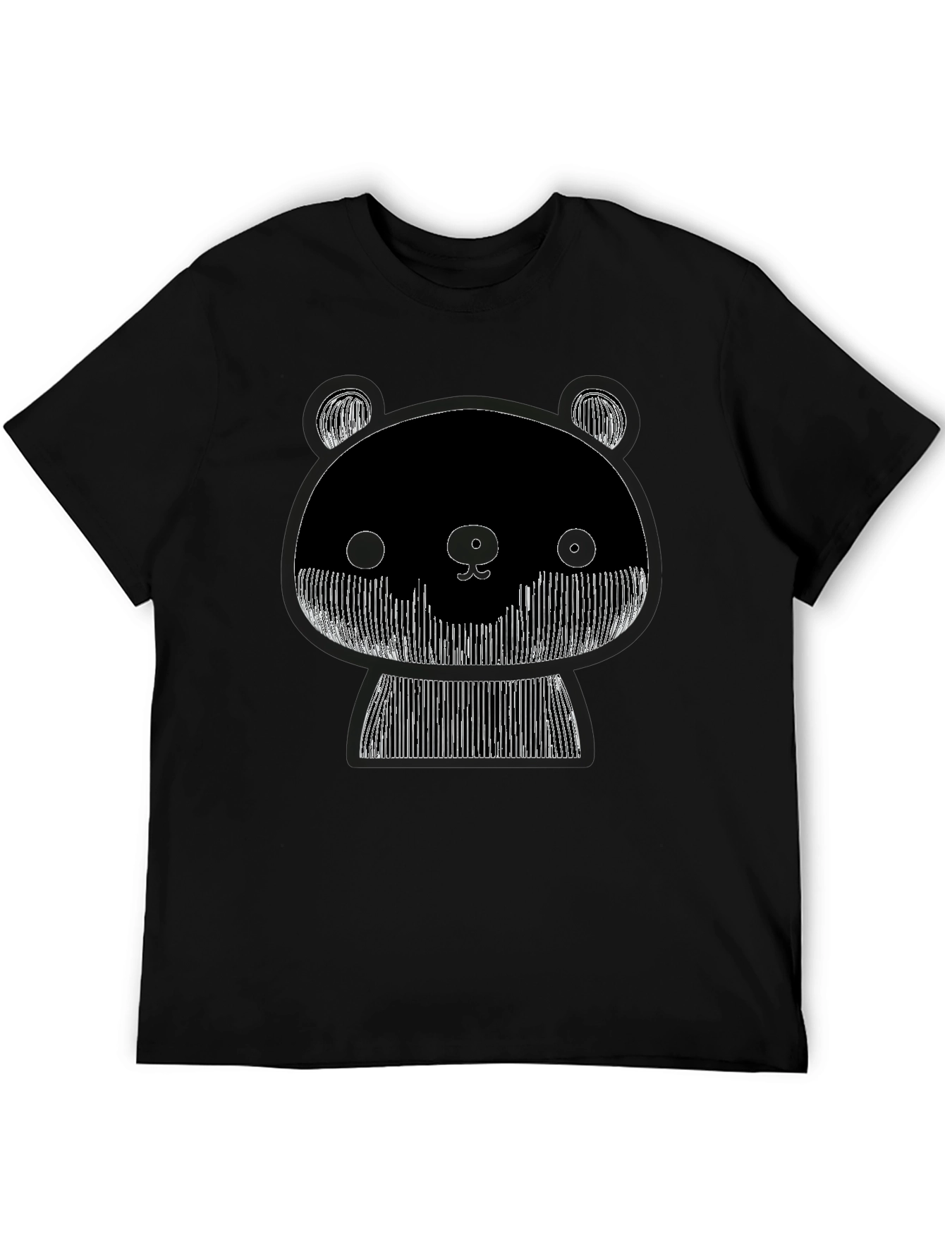 Black Graphic Black Tee: Abstract Panda Design view 5