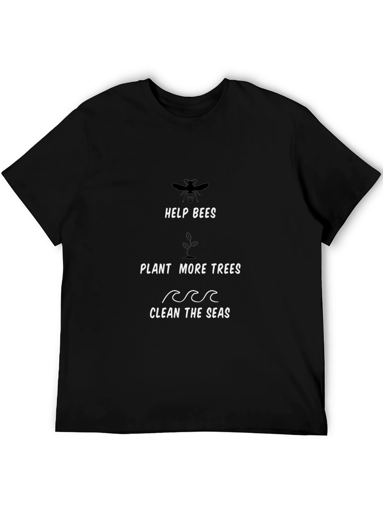 Black Eco-Friendly Graphic Tee: Help Bees, Plant Trees view 5