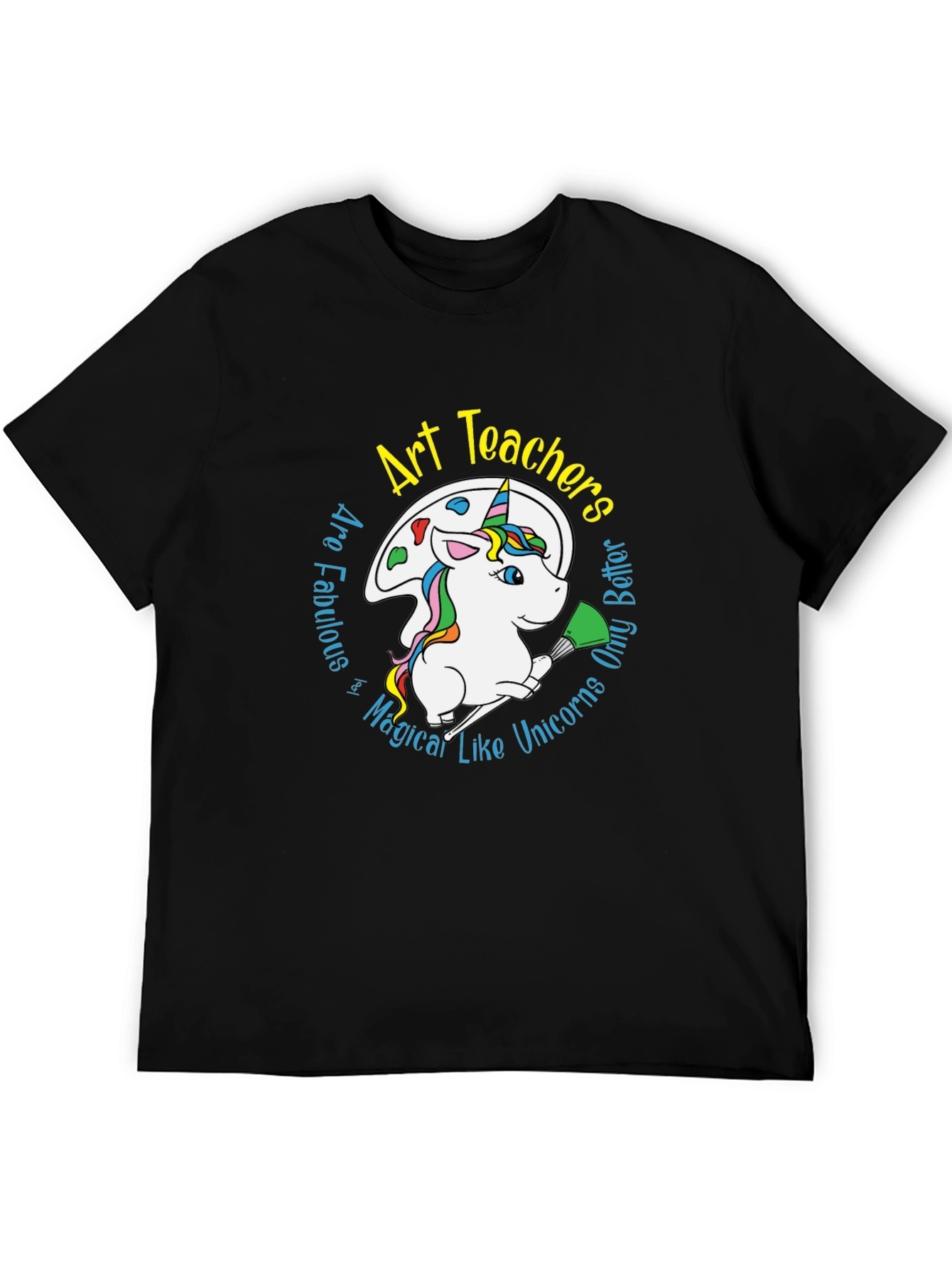 Black Art Teachers Unicorn Graphic T-Shirt - Black Cotton Blend view 5