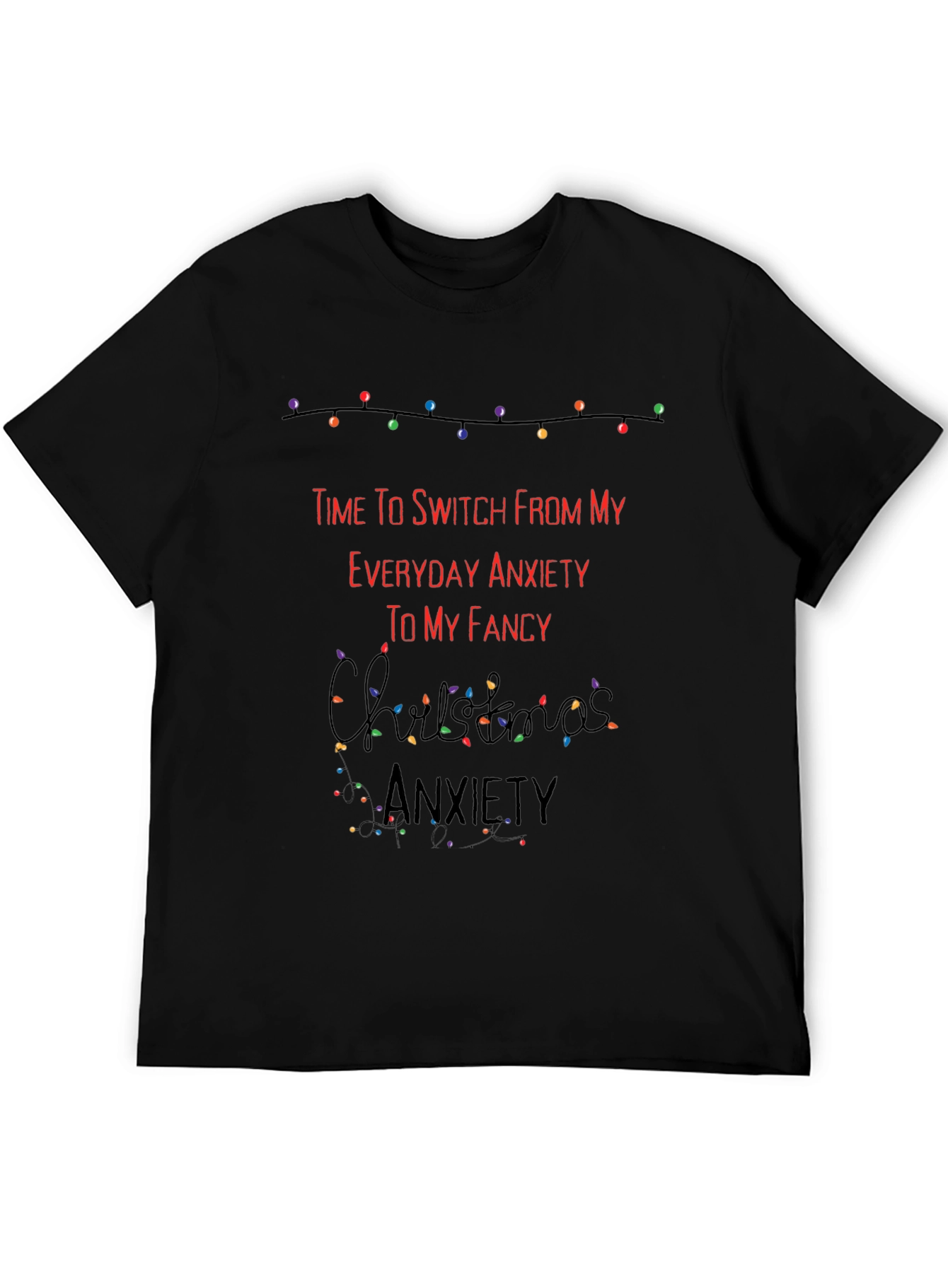 Black Funny Christmas Anxiety T-Shirt view 5