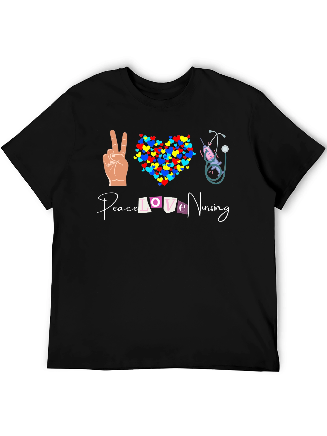 Black Peace Love Nursing Graphic T-Shirt view 5