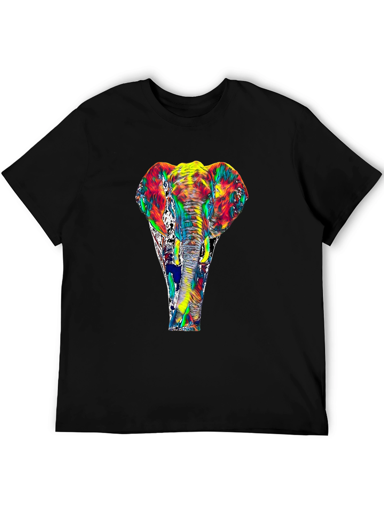 Black Vivid Elephant Graphic T-Shirt - Black view 5
