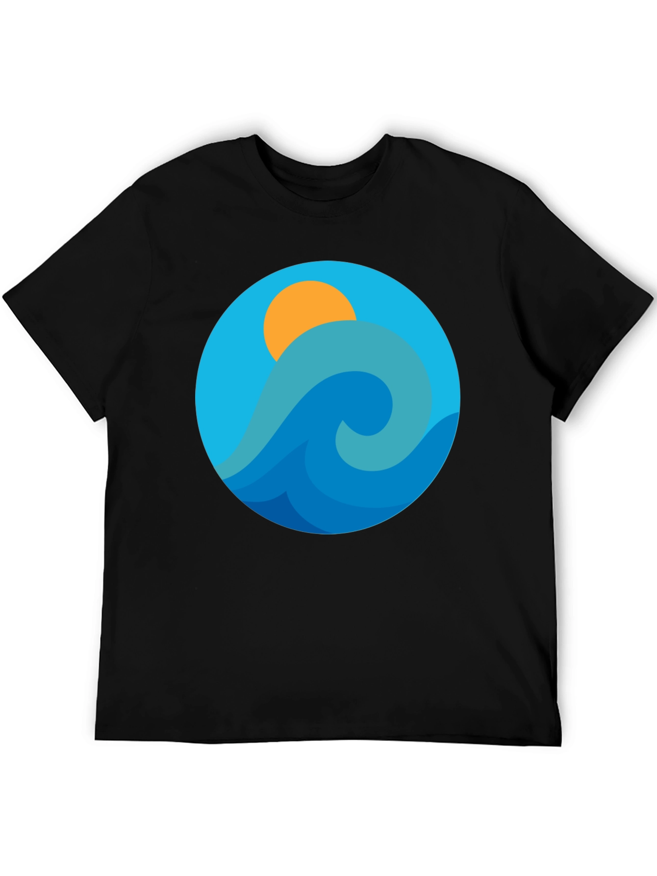 Black Ocean Wave Graphic Tee - Black Cotton Blend T-Shirt view 5