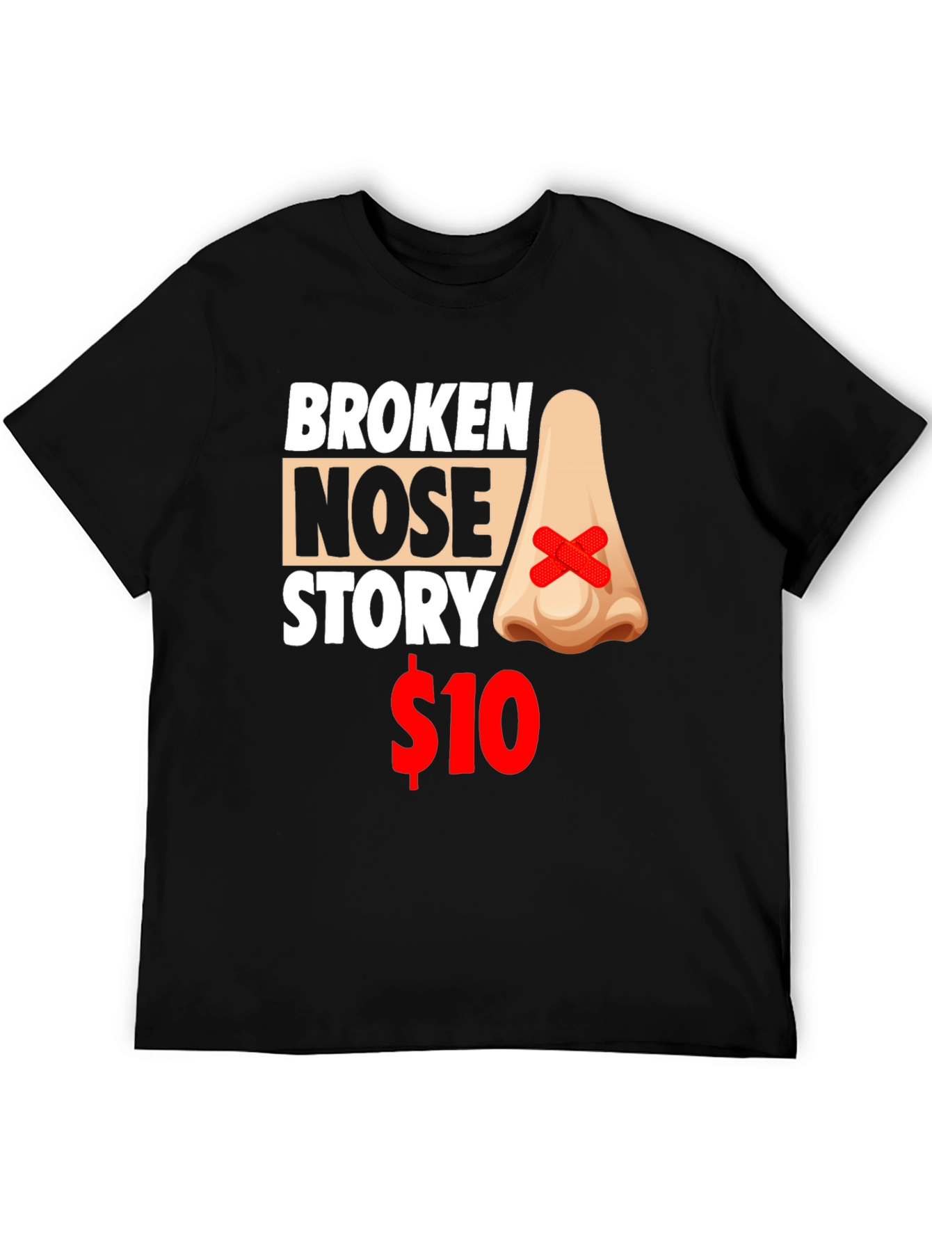 Black Broken Nose Story T-Shirt - Funny Graphic Tee view 5