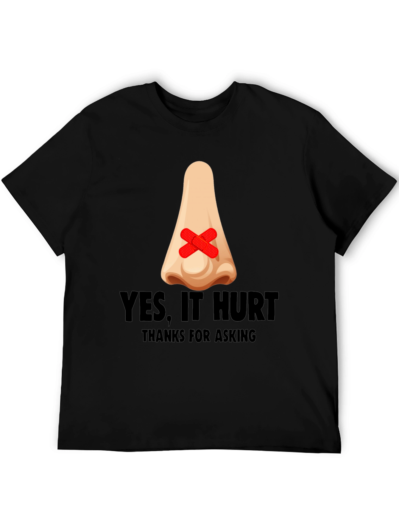 Black Humorous "Yes, It Hurt" Nose Patch T-Shirt view 5