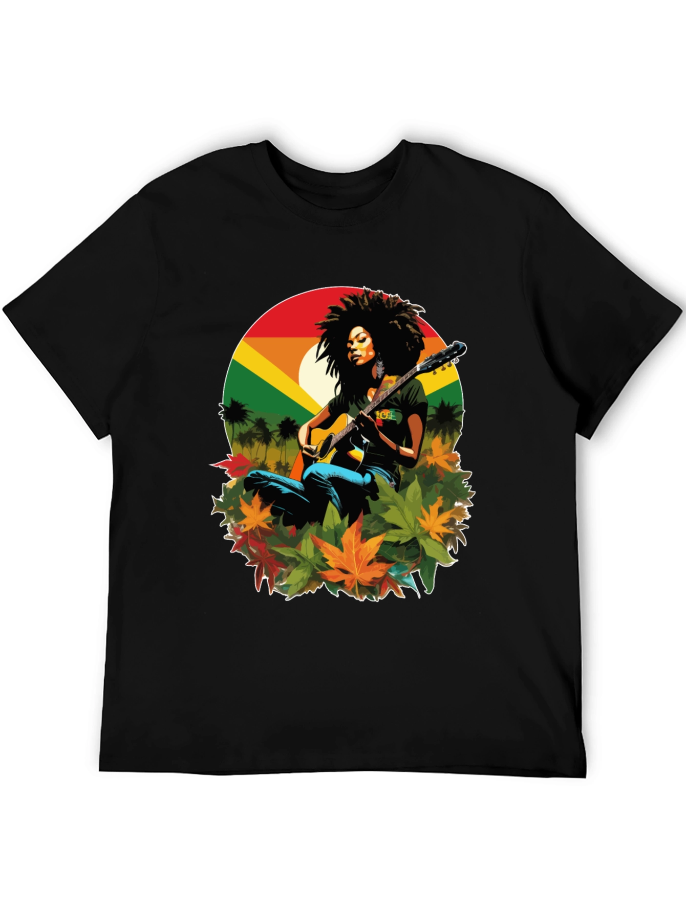 Black Rasta Woman Guitar Graphic Tee view 5