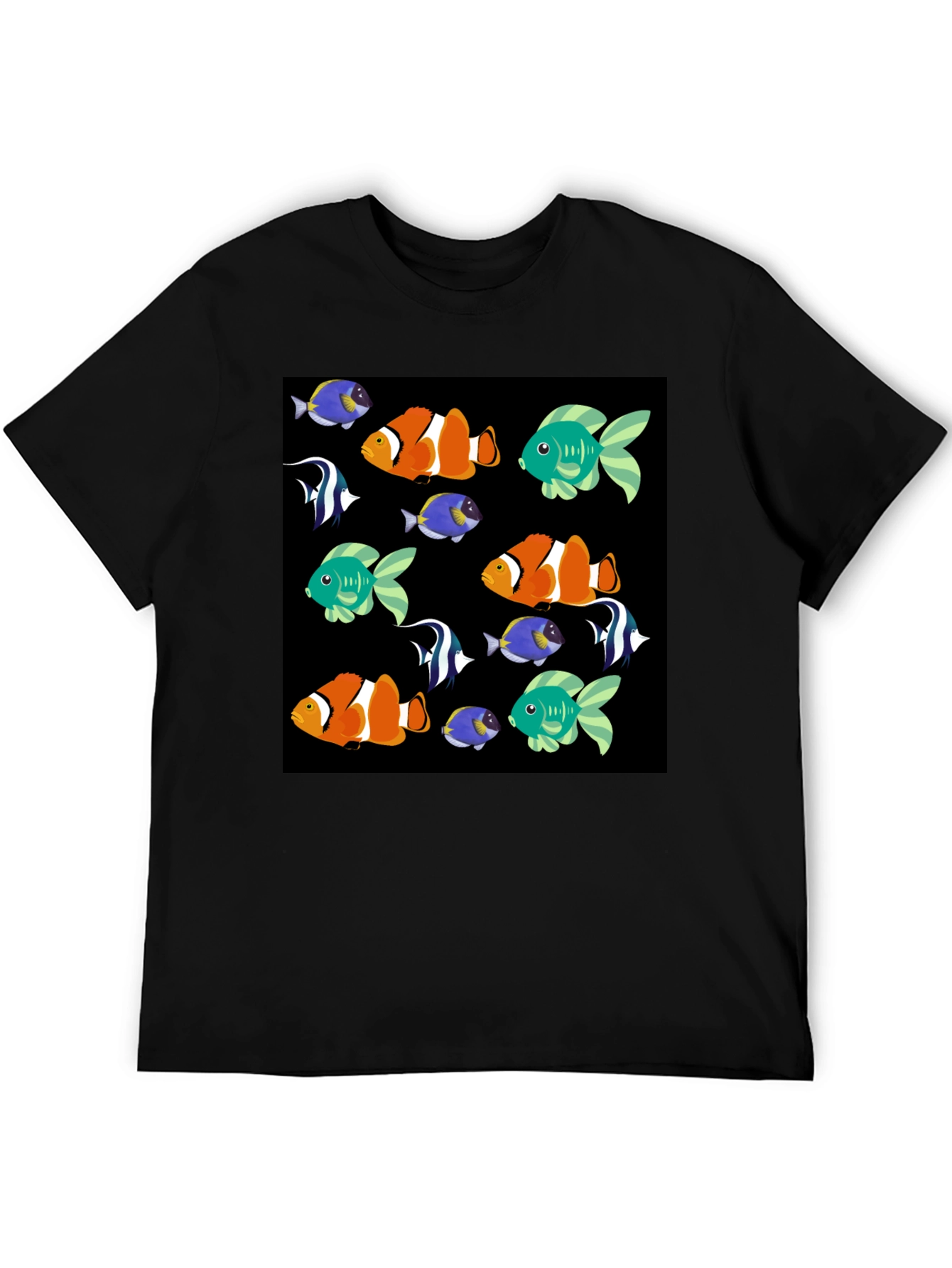 Black Fun Fish Pattern Black T-Shirt view 5