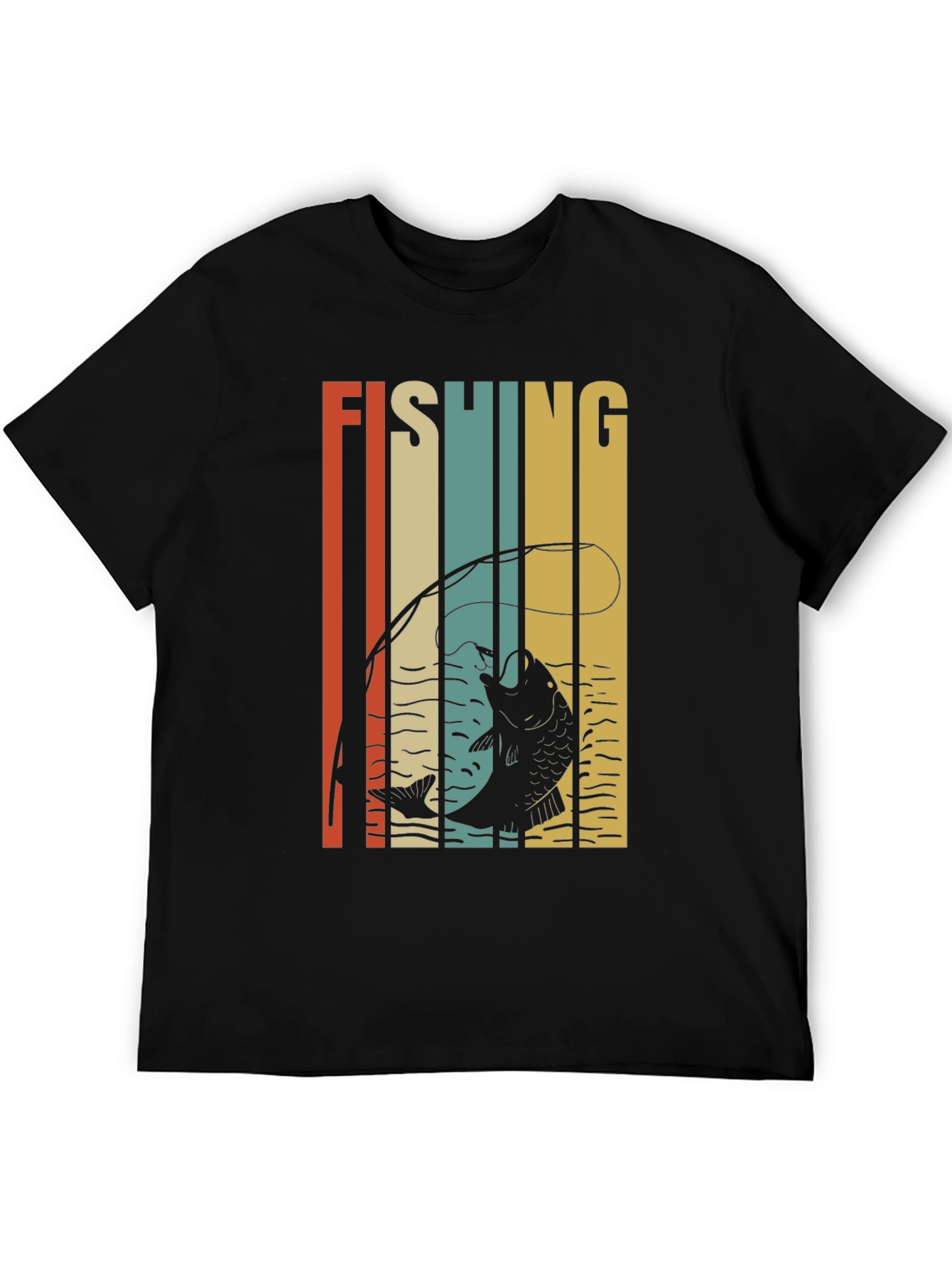 Black Retro Fishing Graphic T-Shirt - Black view 5