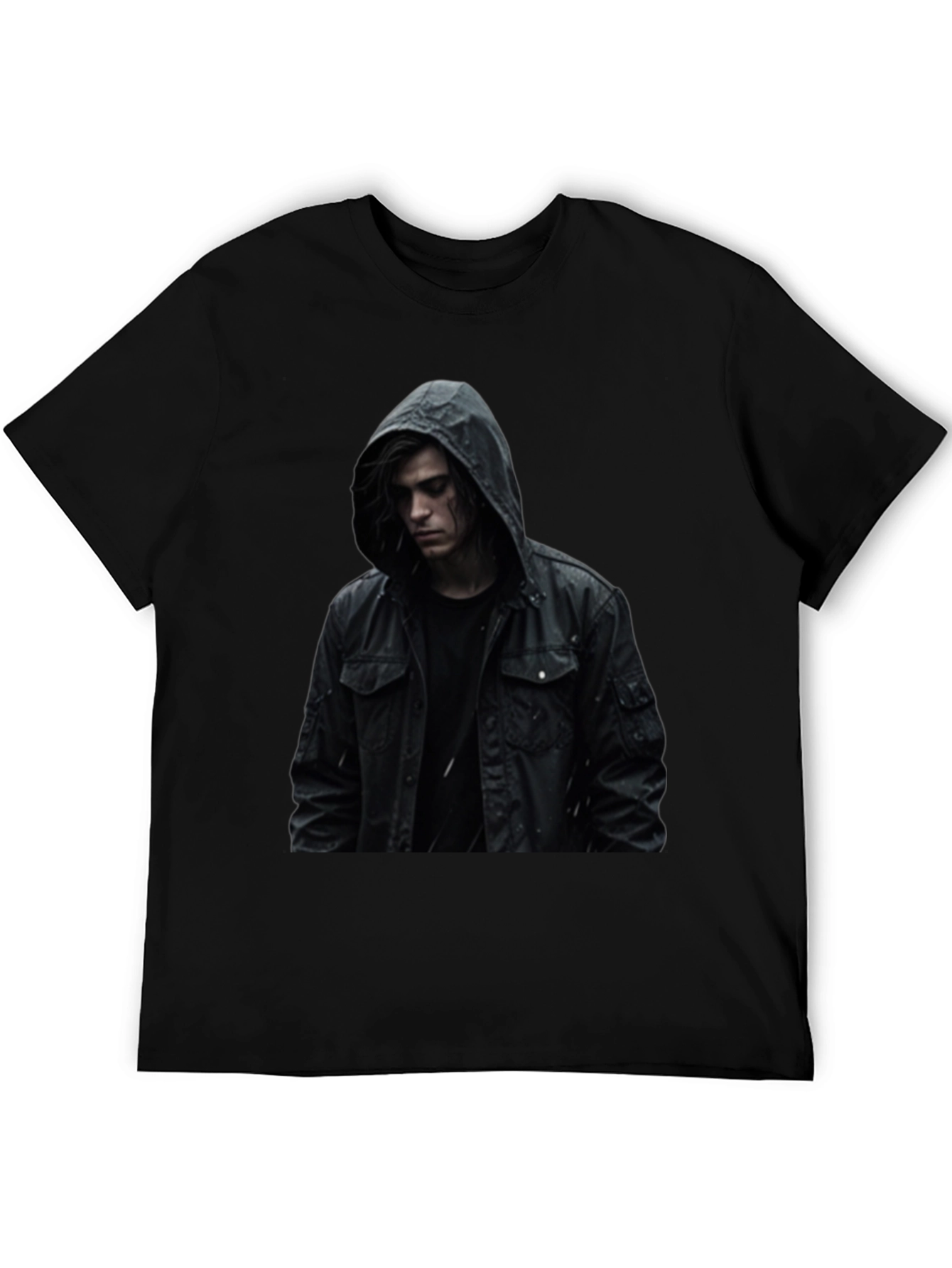 Black Hooded Figure Graphic Black T-Shirt view 5