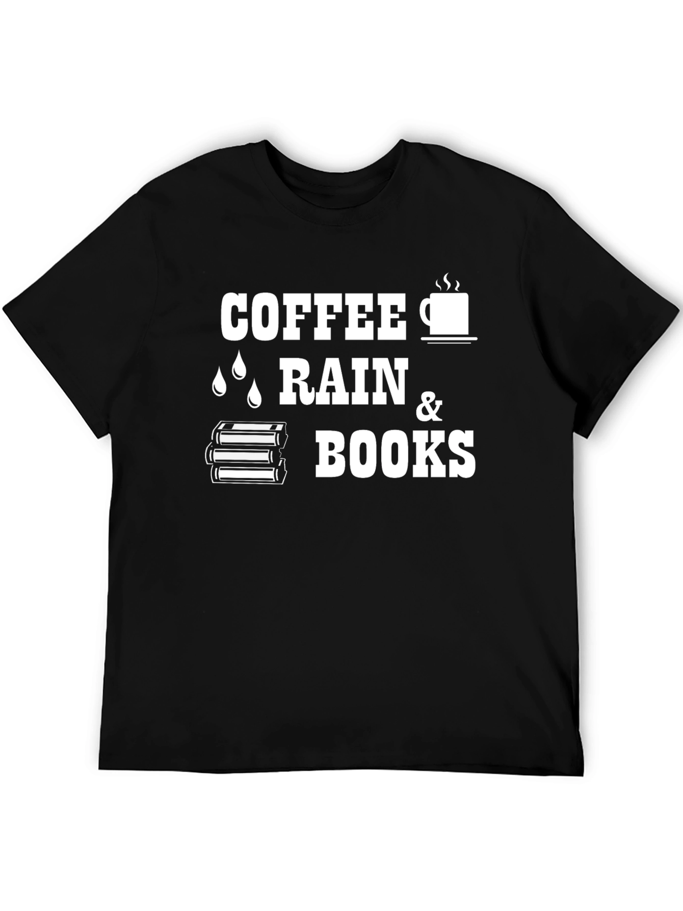 Black Coffee, Rain & Books T-Shirt - Reader's Delight view 5