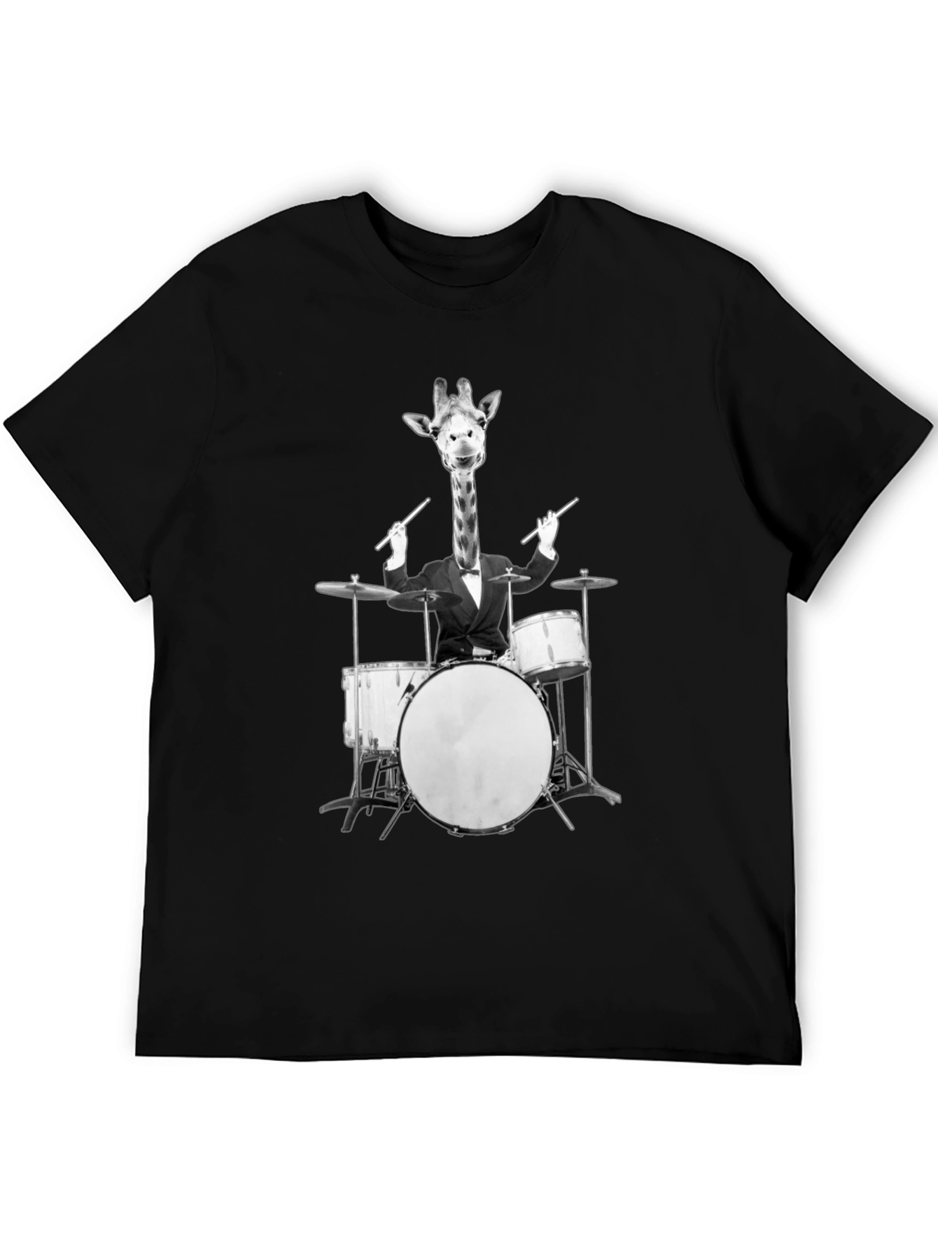 Black Giraffe Drummer Graphic Tee - Cool Novelty T-Shirt view 5