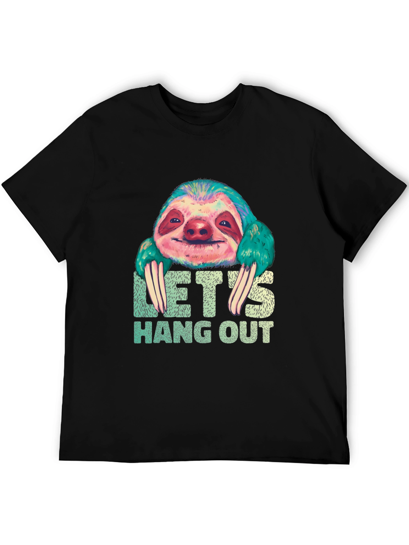 Black Let's Hang Out Sloth Graphic Tee view 5