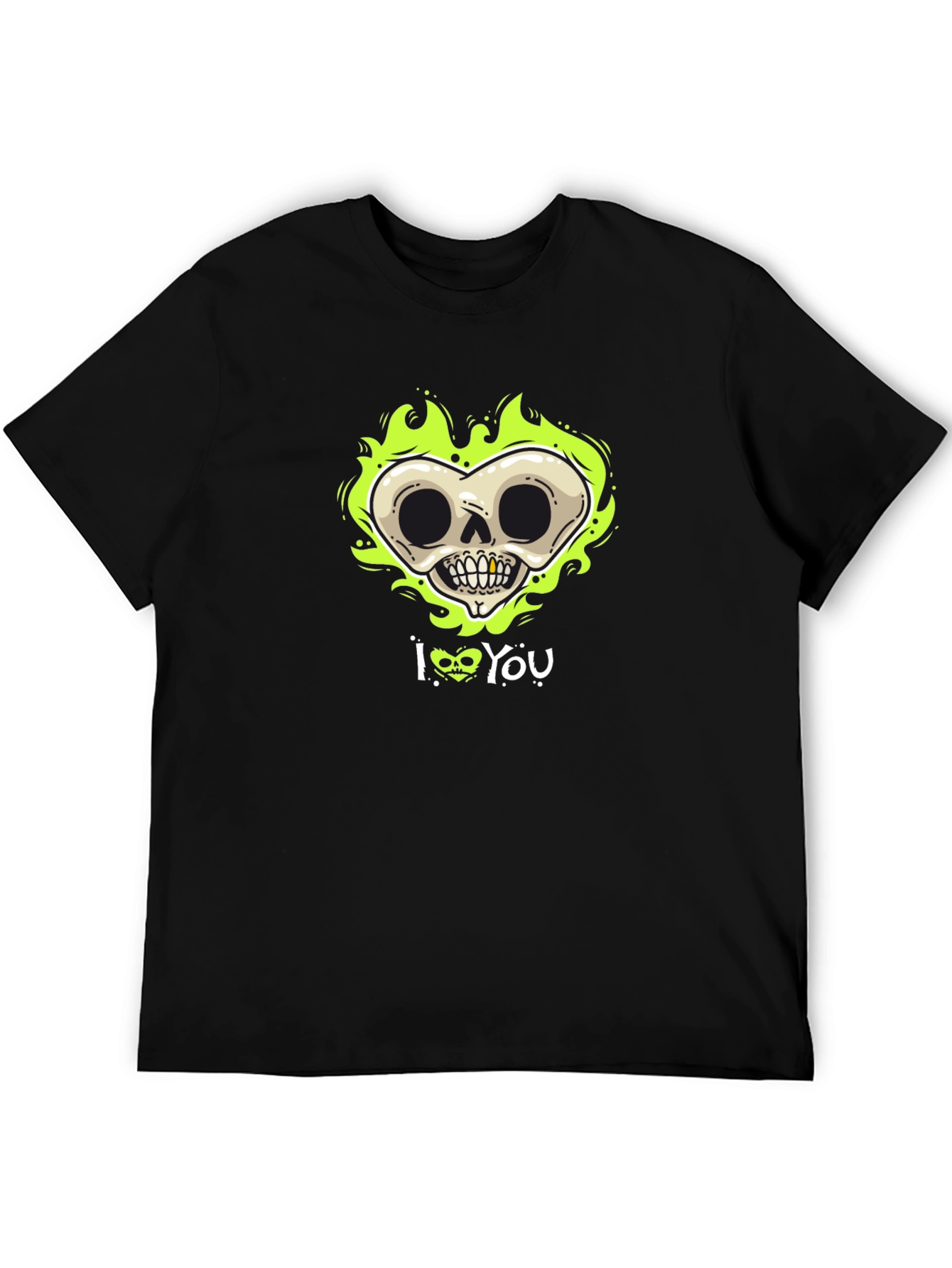 Black Skull Heart I Love You Graphic Black T-Shirt view 5