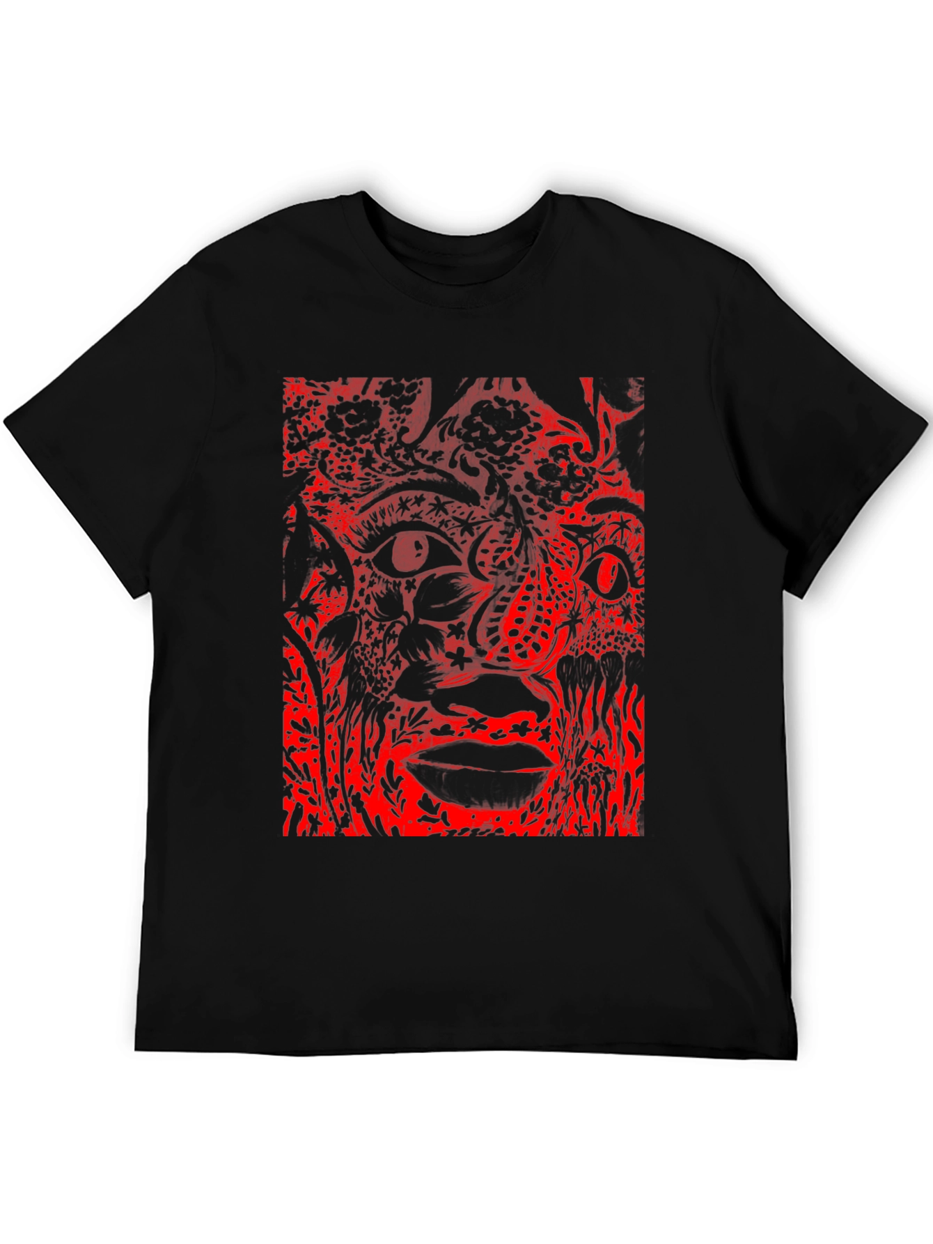 Black Abstract Red Print Black T-Shirt view 5