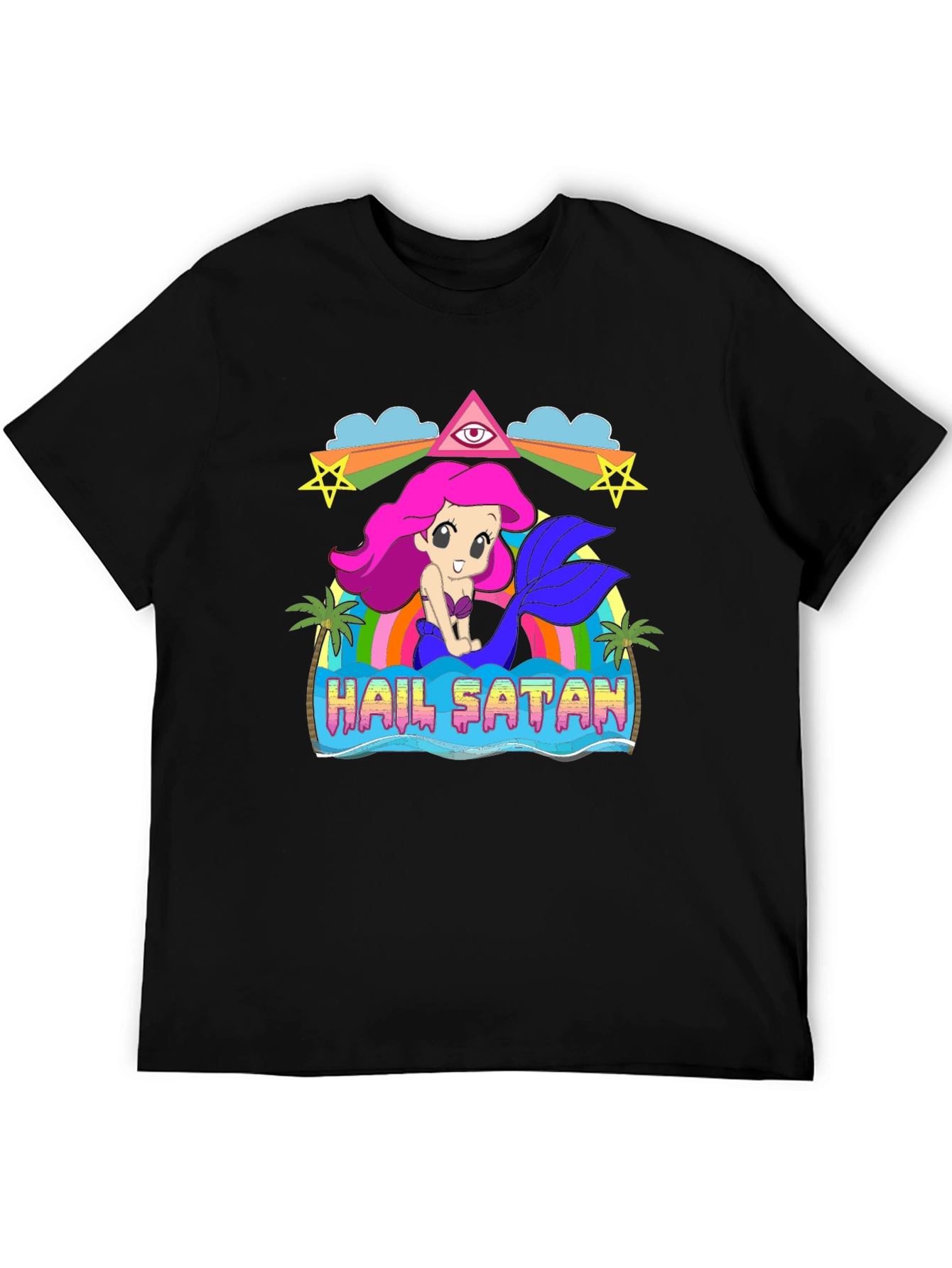 Black Hail Satan Mermaid Graphic T-Shirt view 5