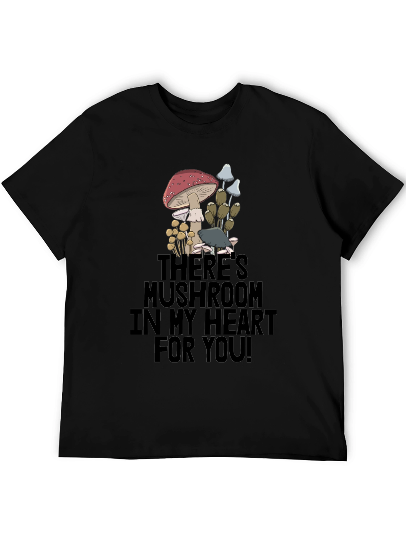 Black Mushroom Heart Graphic T-Shirt - Funny Novelty Tee view 5