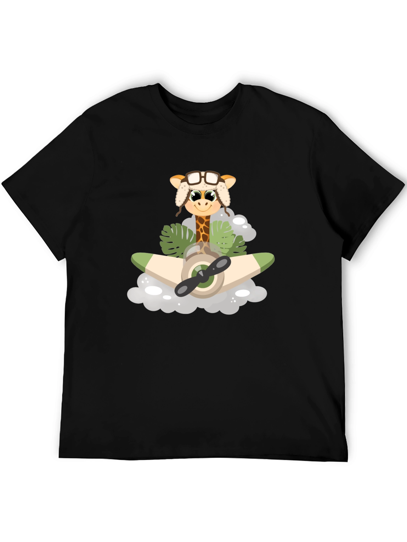 Black Giraffe Aviator T-Shirt: Cute Cartoon Plane Design view 5
