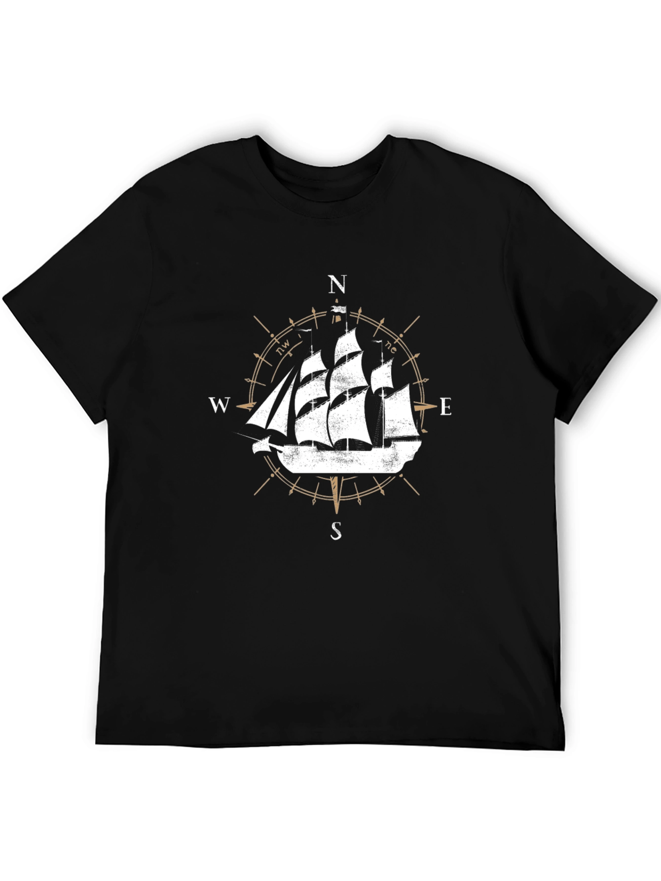 Black Nautical Compass Ship Graphic Tee view 5