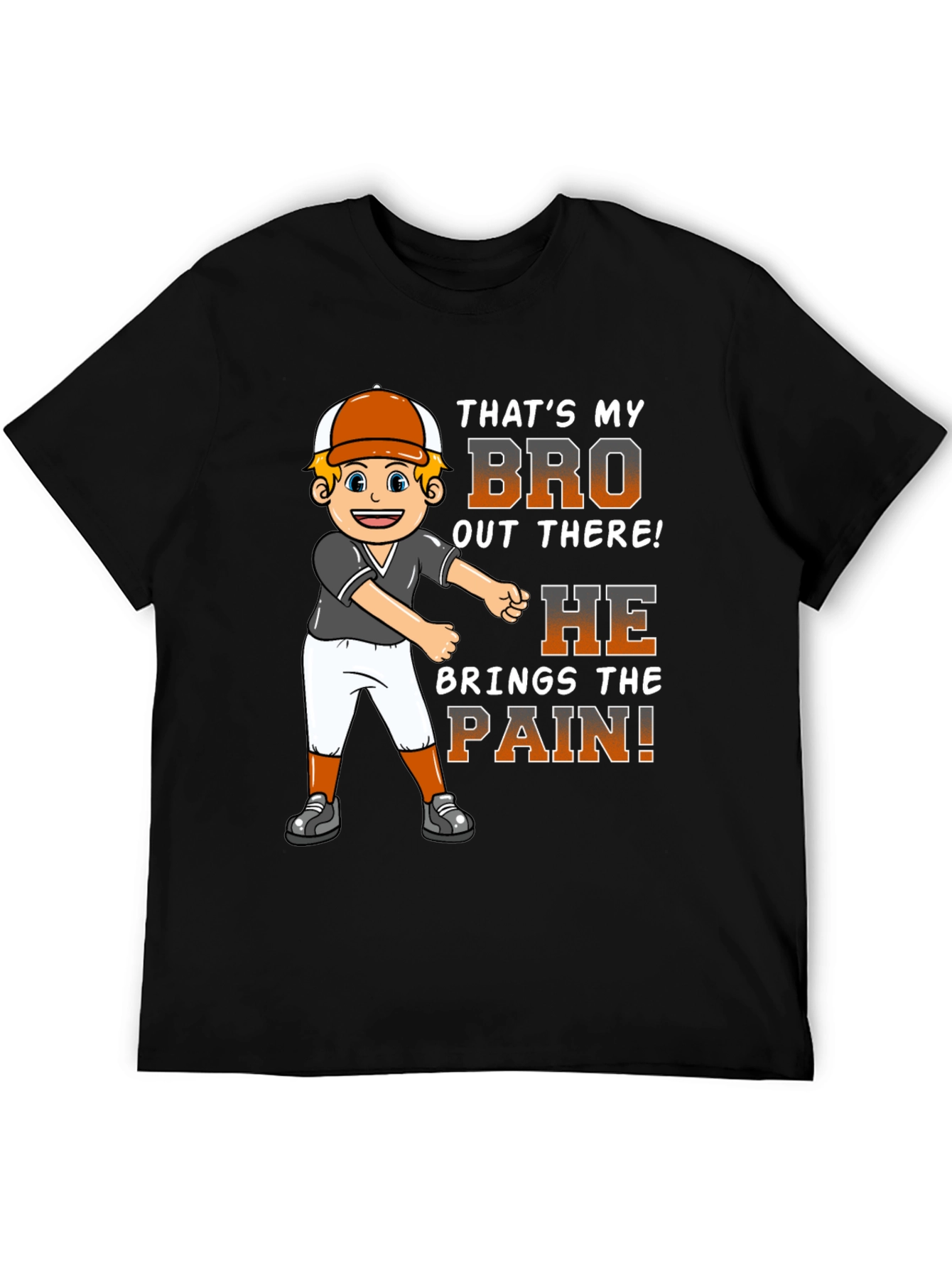 Black Baseball Bro T-Shirt - That's My Bro Out There! view 5