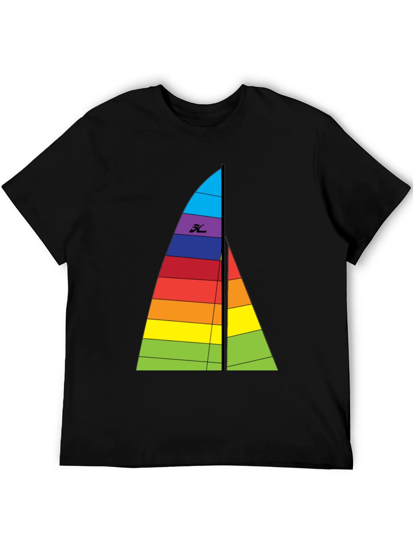 Black Rainbow Sailboat Graphic Tee - Black Cotton T-Shirt view 5