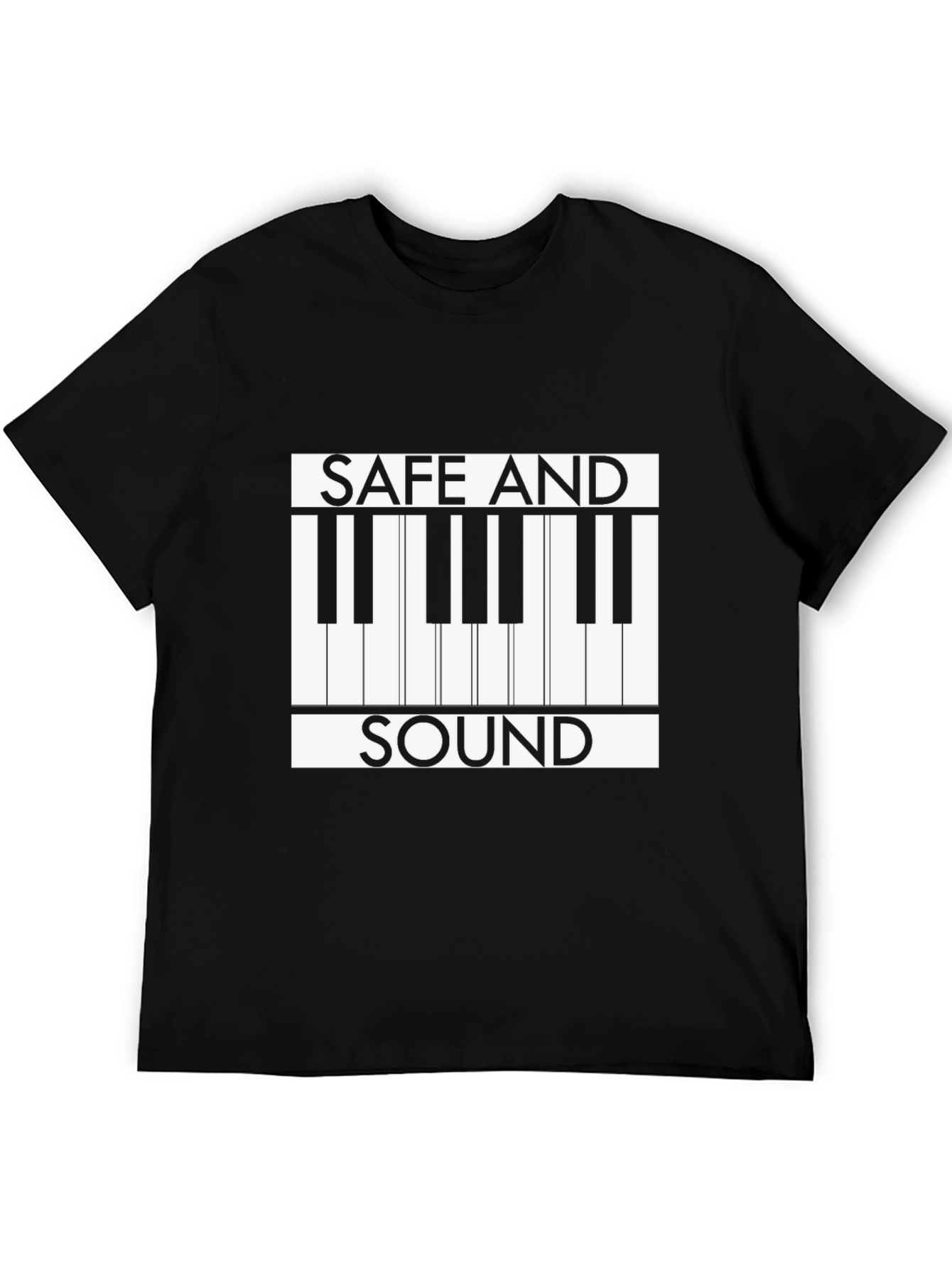 Black Safe and Sound Piano Keys Graphic Tee view 5