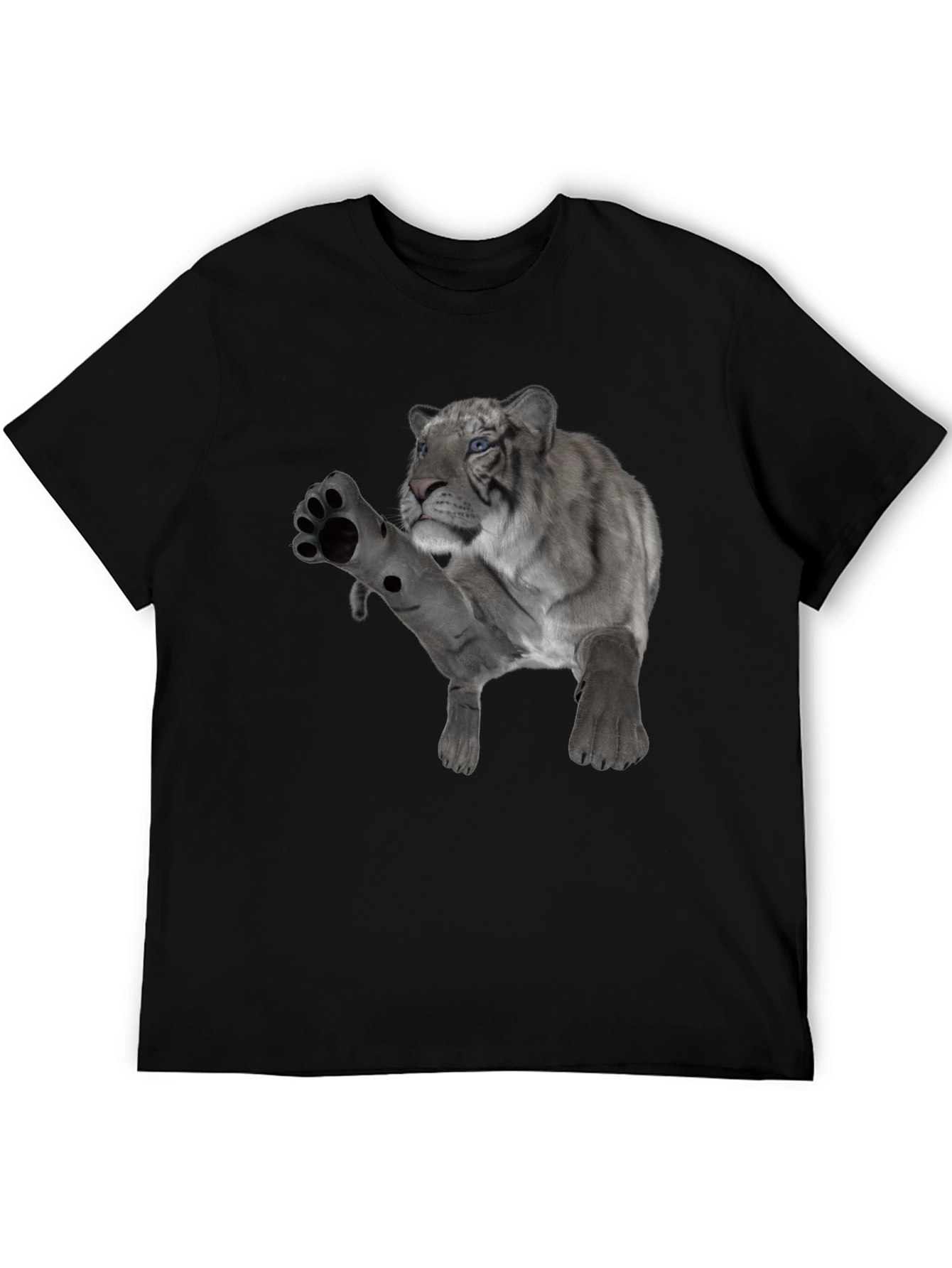 Black Men's Black T-Shirt with White Tiger Graphic view 5