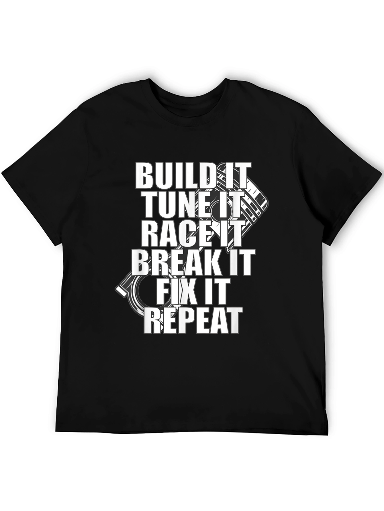 Black Build, Tune, Race, Repeat Black T-Shirt view 5