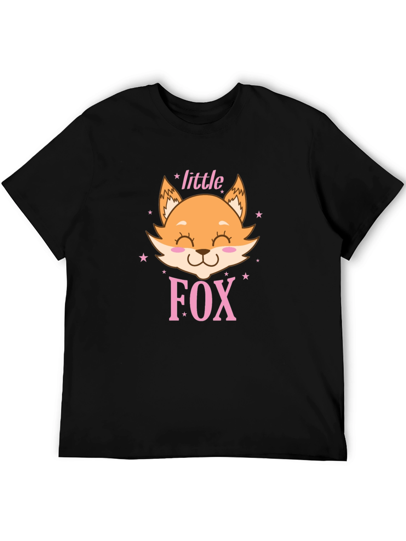 Black Cute Little Fox Graphic Tee - Unisex Black Shirt view 5