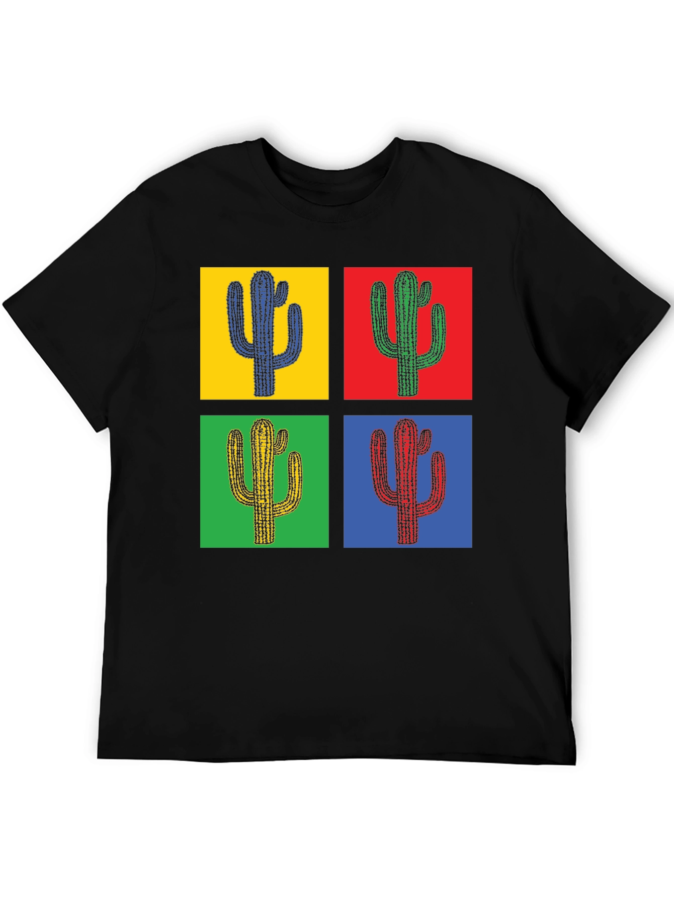 Black Pop Art Cactus Tee - Stylish Graphic T-Shirt view 5