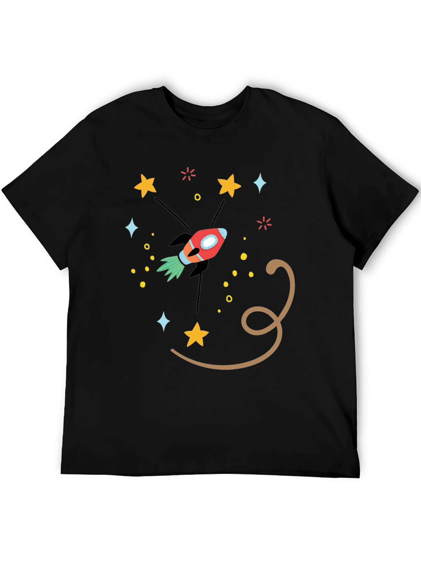 Black Space Rocket Graphic Tee - Black Cotton Blend T-Shirt view 5
