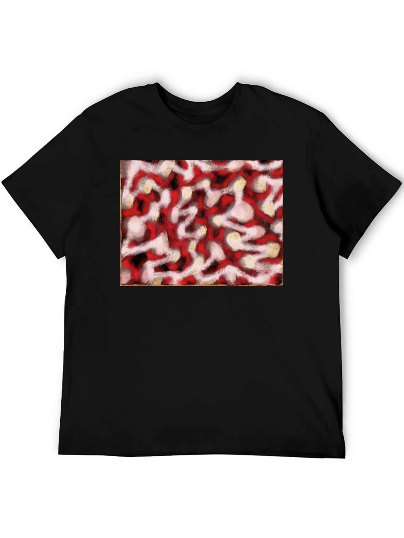 Black Abstract Red & White Pattern Black T-Shirt view 5