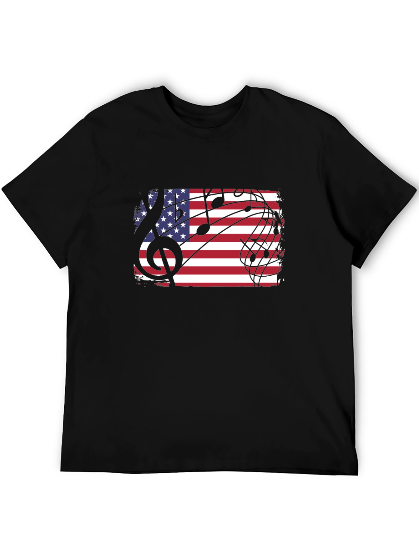 Black American Flag Music Notes Men's Black T-Shirt view 5
