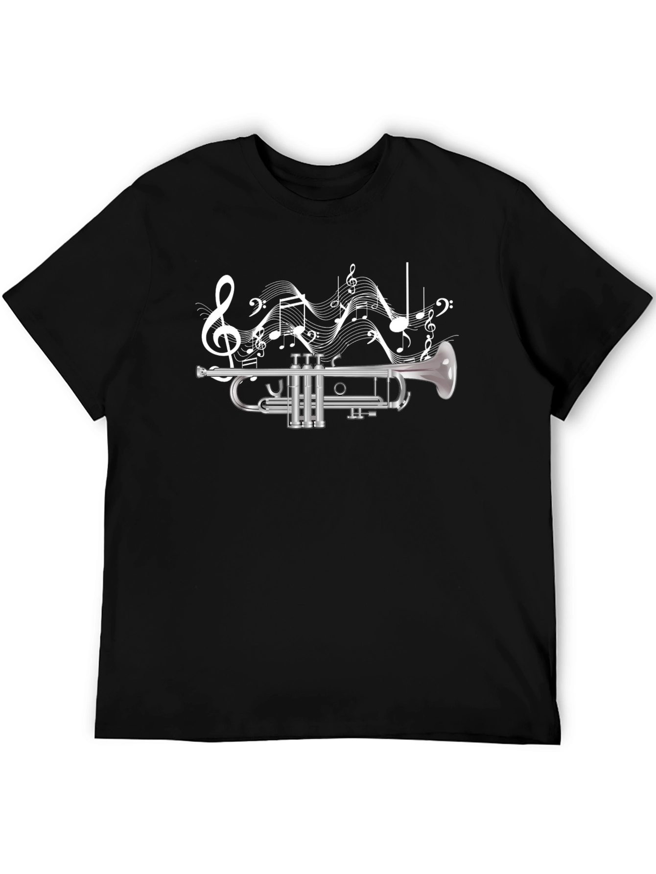 Black Trumpet & Music Notes Graphic T-Shirt view 5