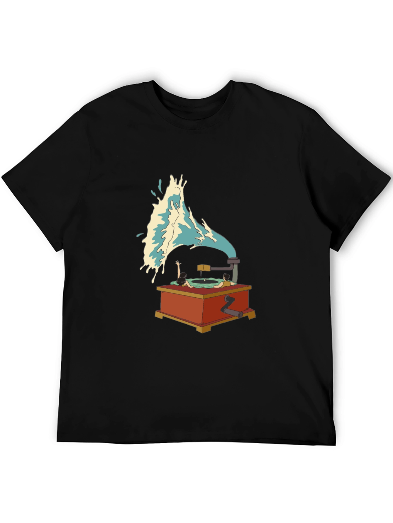 Black Surreal Vinyl Record Player Graphic Tee view 5
